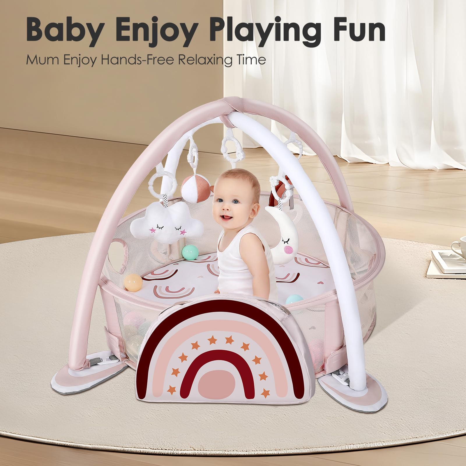 4-in-1 Baby Play Mat with Gym & 30 Balls - Tummy Time Activity for Newborns & Toddlers - Rainbow Gift Set