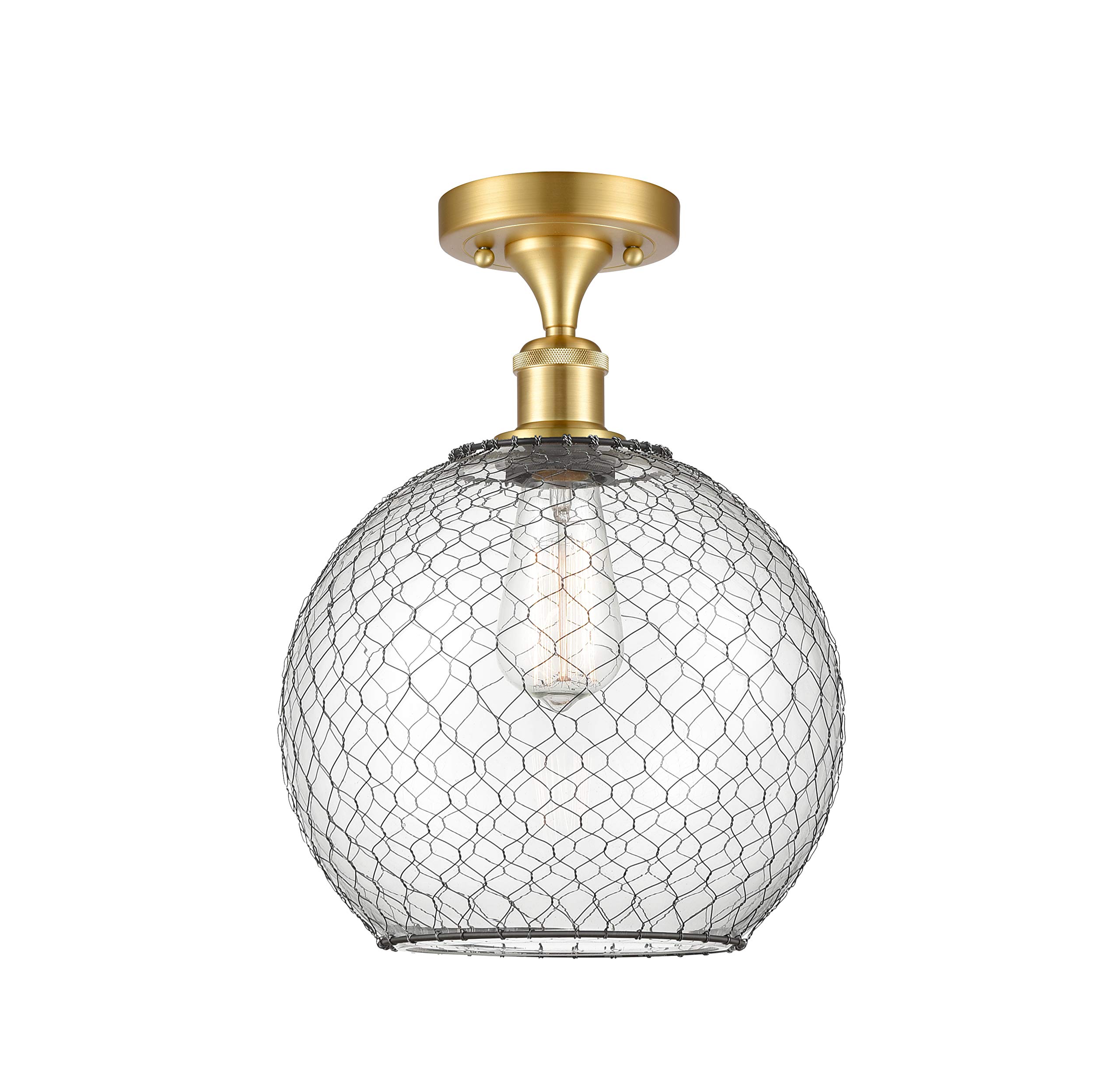 516-1C-SG-G122-10CBK-LED Bare Bulb 1 Light Cord Set in Satin Gold Finish - Vintage Edison Style Pendant Lighting for Cafe, Restaurant & Home Decor