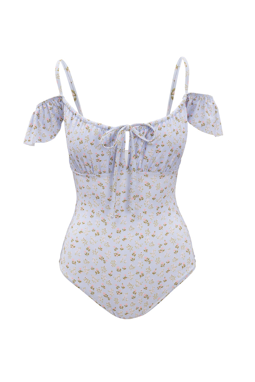 Maise One Piece Dress in Blue Ditsy Floral Print - Perfect for Summer Beach Vacations & Casual Outings