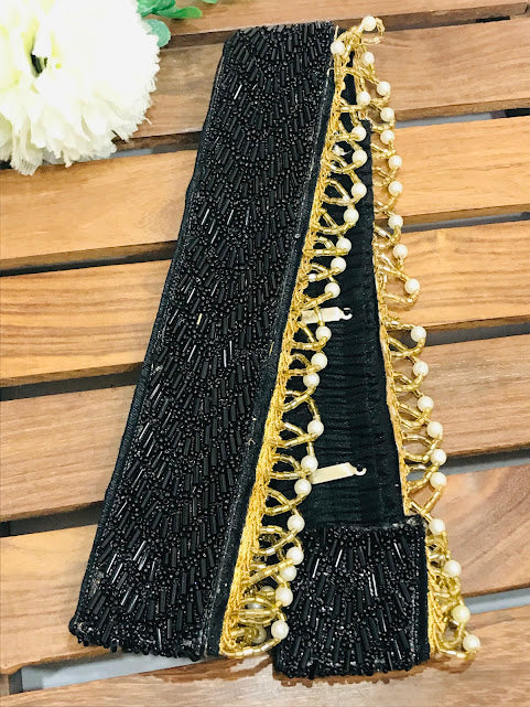 Elegant Black Waist Belt with Gold and White Beads - Perfect for Boho Fashion, Parties, and Dance Performances