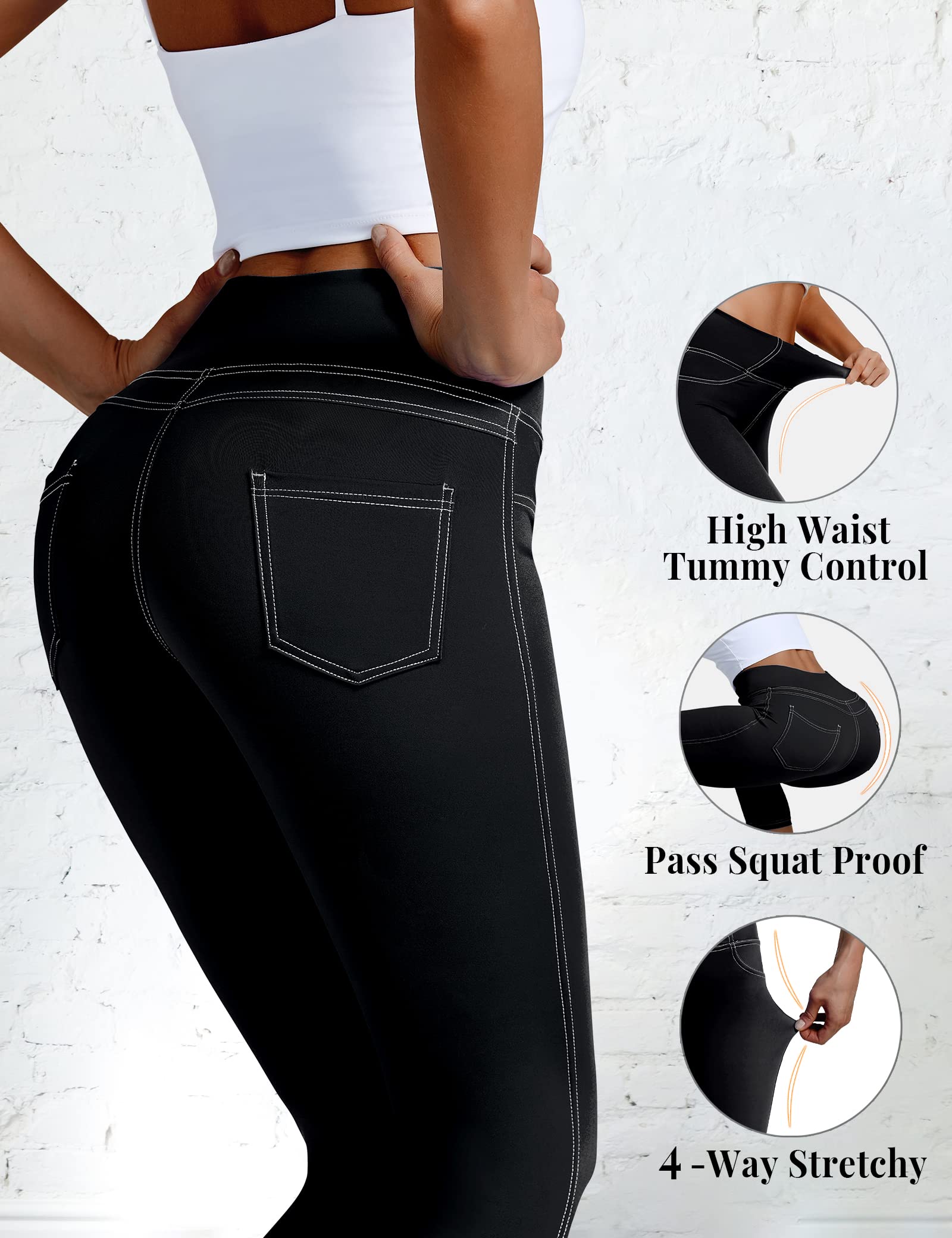 VOOVEEYA Women's High Waist Jeggings with Pockets - Tummy Control Stretchy Jeans Leggings for Plus Size - Perfect for Yoga, Workout & Casual Wear