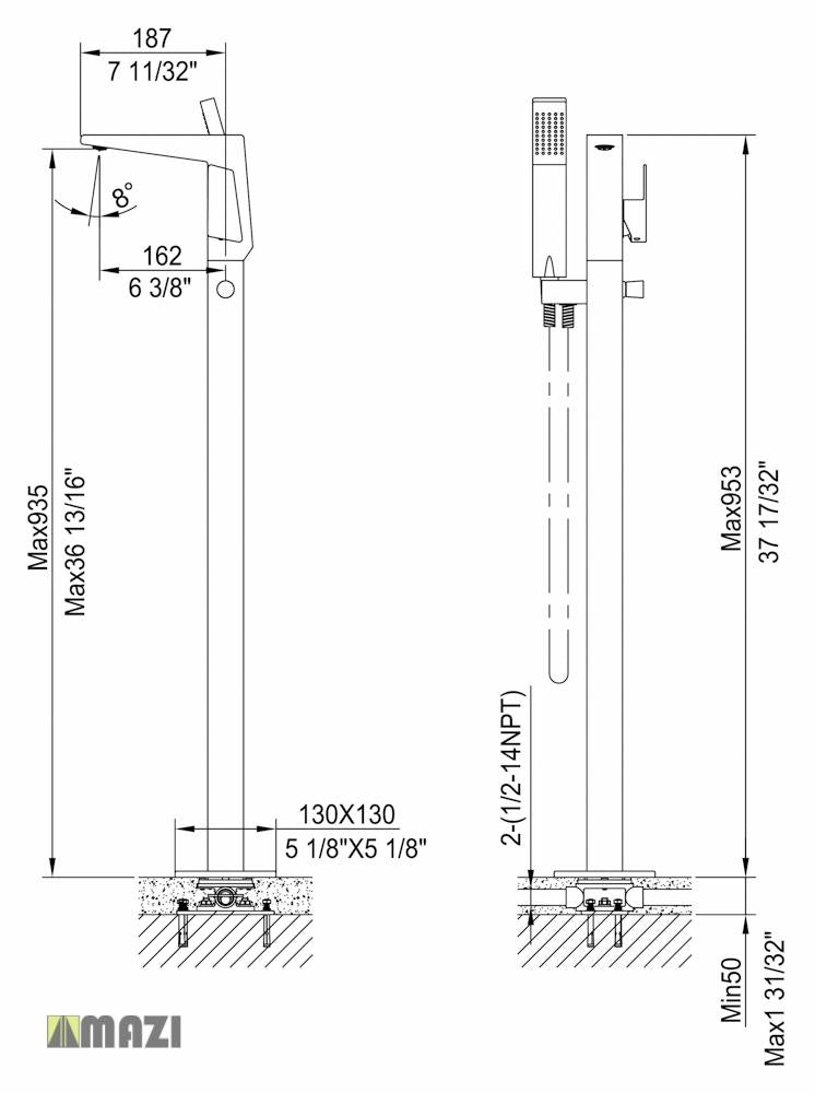 Freestanding Bathtub Faucet 412475 - Modern Floor Mounted Tub Faucet with Diverter for Bathroom & Spa Relaxation