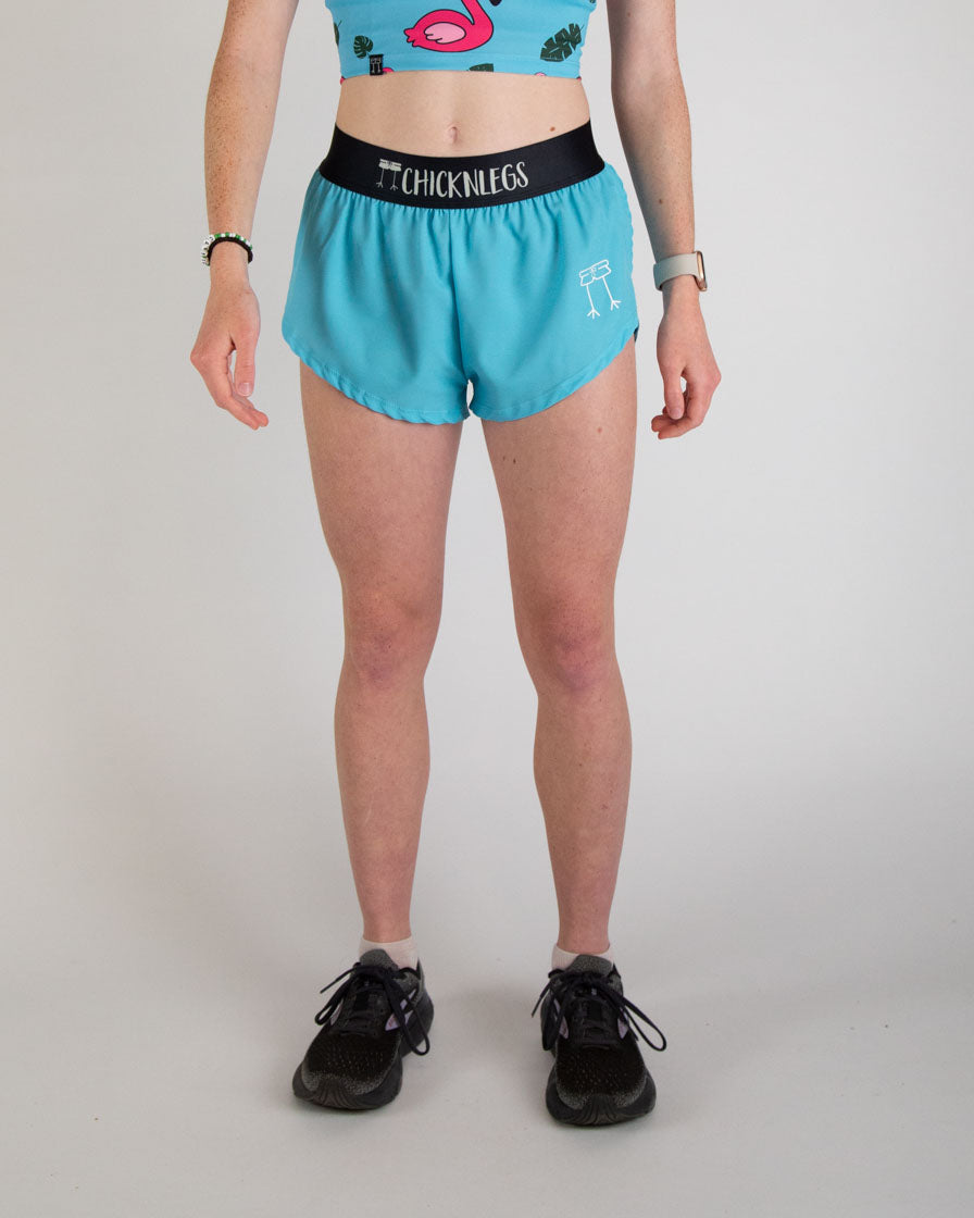 Women's Sky Blue 1.5 Inch Split Running Shorts - High Waist Athletic Shorts for Women, Workout, Yoga & Gym