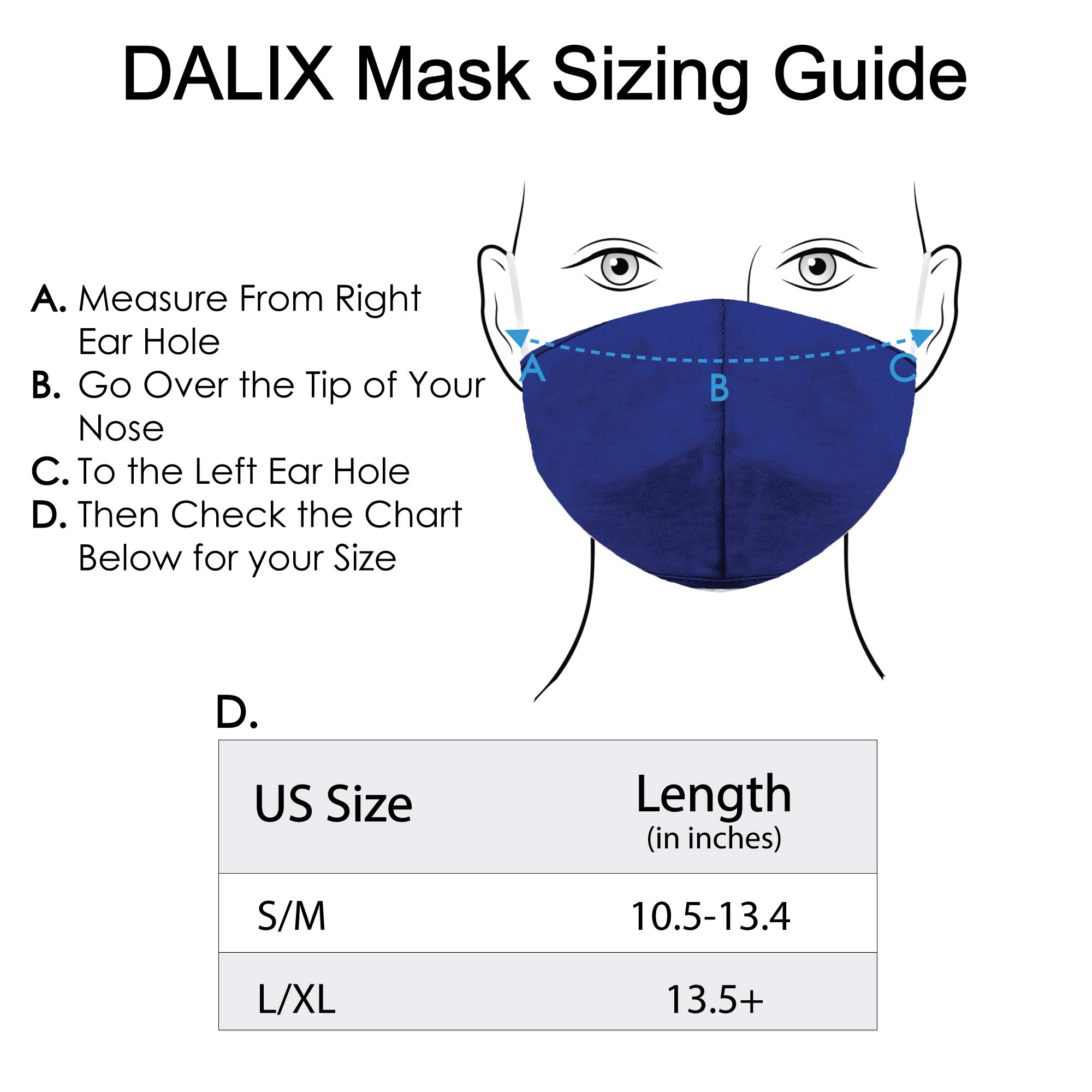 DALIX Reusable Washable Cloth Face Mask 20-Pack - Royal Blue, L-XL Size, Made in USA | Comfortable & Breathable for Daily Use, Workouts, Travel & Outdoor Activities
