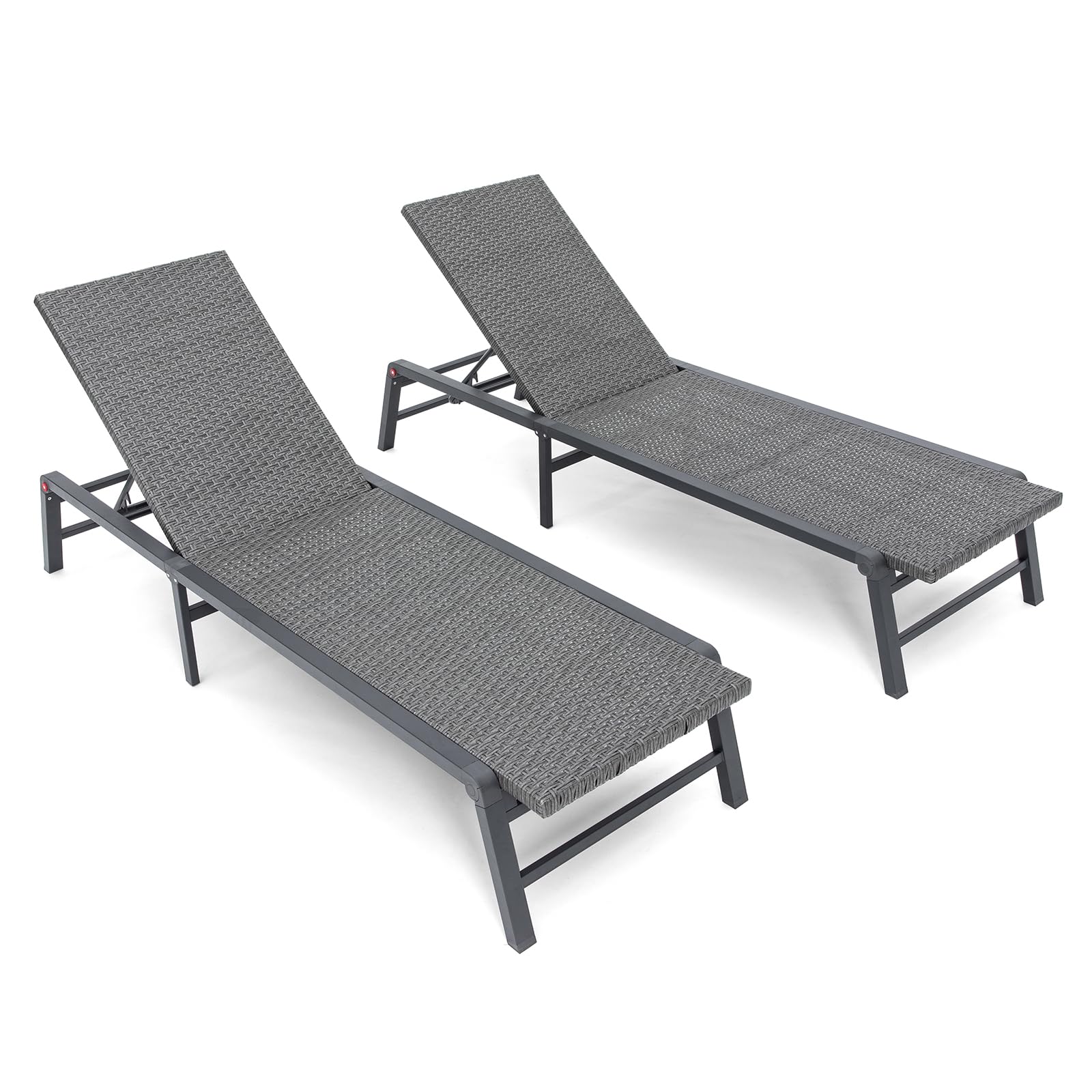 2-Piece Outdoor Chaise Lounge Set - No Assembly Aluminum Poolside Sunbathing Chairs with Adjustable Backrest, Gray - Perfect for Backyard, Patio & Beach Relaxation