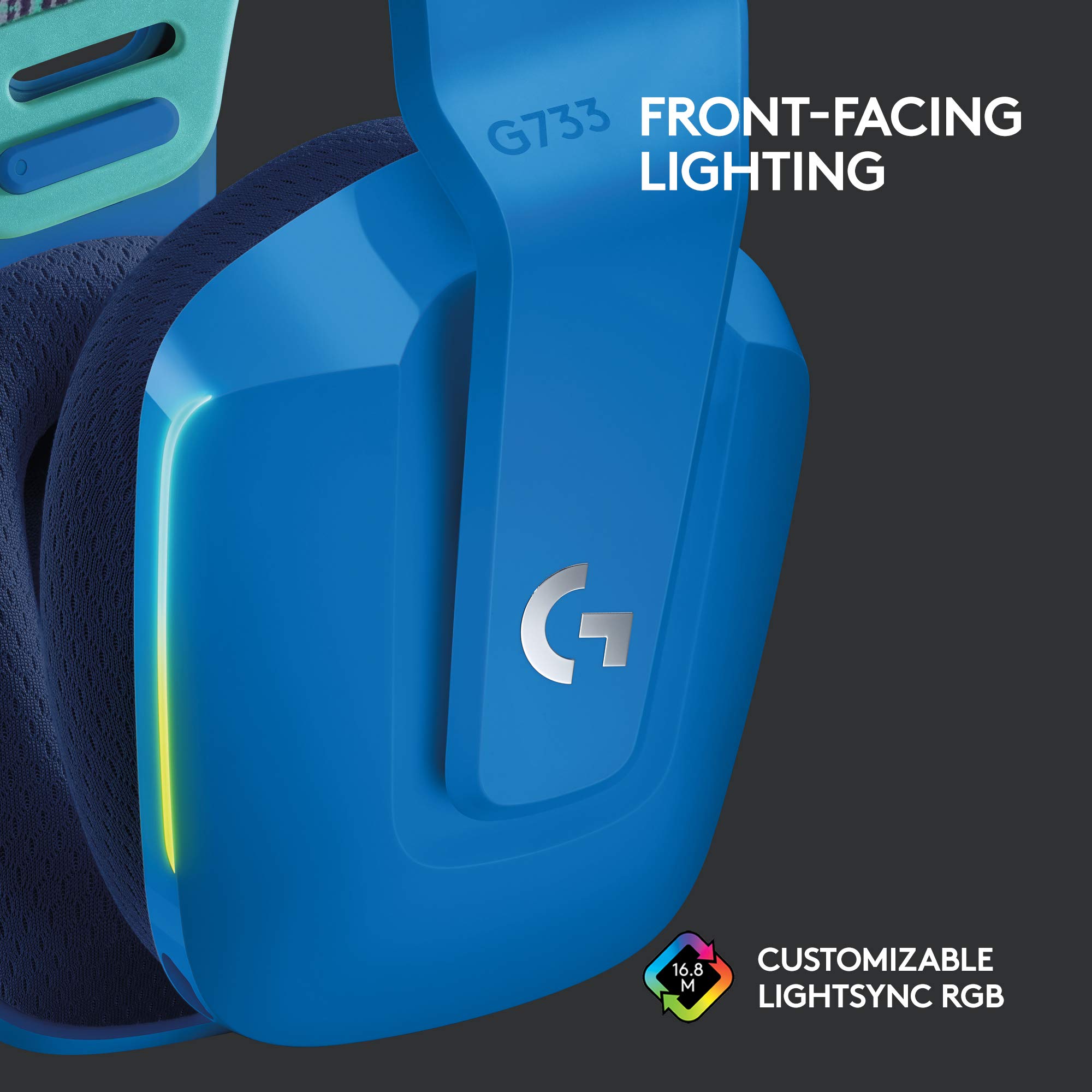 Logitech G733 LIGHTSPEED Wireless Gaming Headset with Suspension Headband, LIGHTSYNC RGB, Blue VO!CE Mic Technology & PRO-G Audio Drivers - Blue | Perfect for PC, PS5, Xbox & Streaming