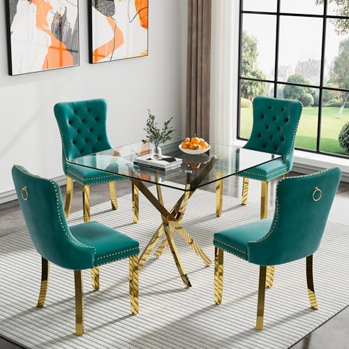 Gold Square Table With 4 Green Chairs