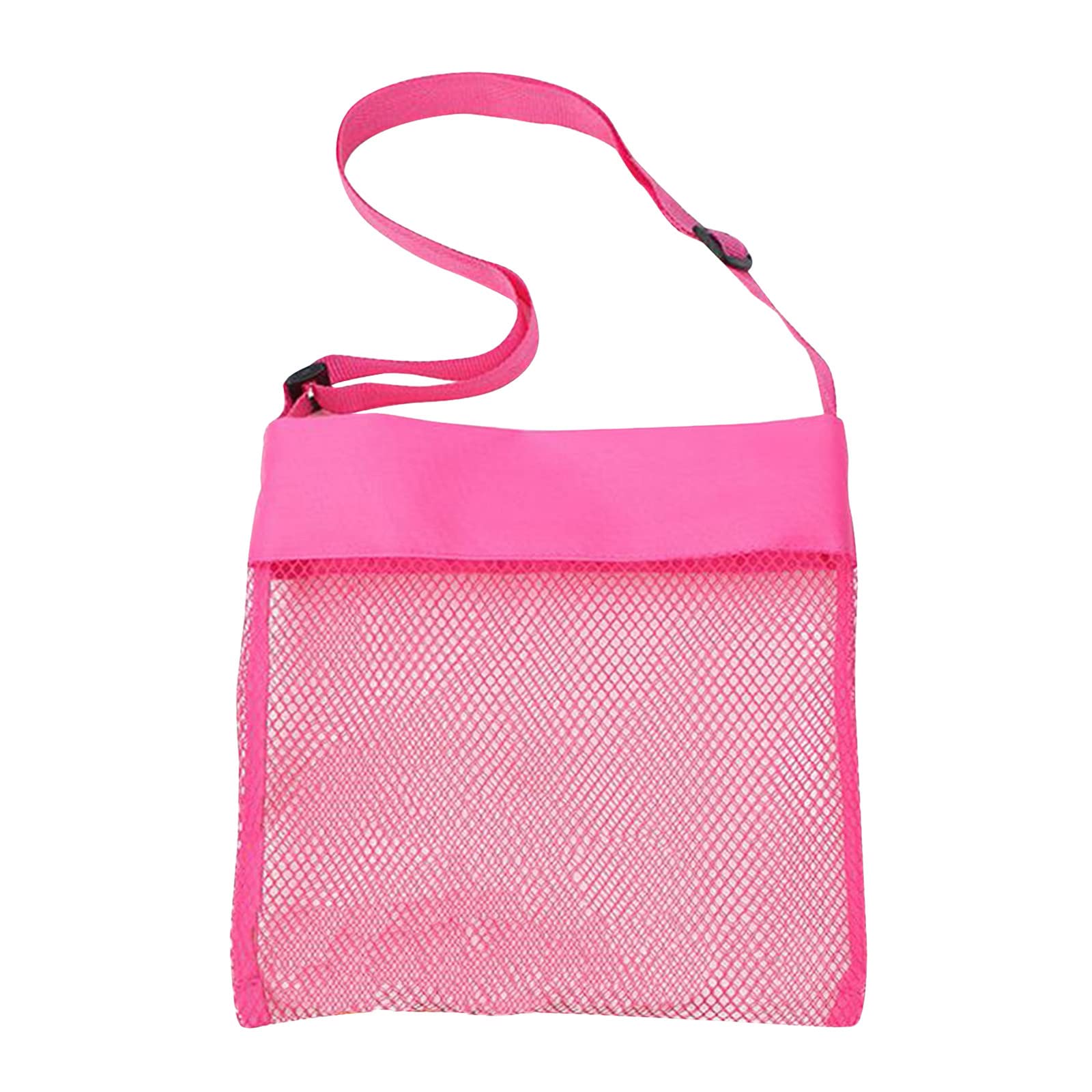 Kids Mesh Beach Shell Collecting Bag - Breathable Adjustable Shoulder Strap for Seashell Storage & Beach Toys (Pink, One Size) - Perfect for Beachcombing, Vacation Souvenirs & Summer Outdoor Activities