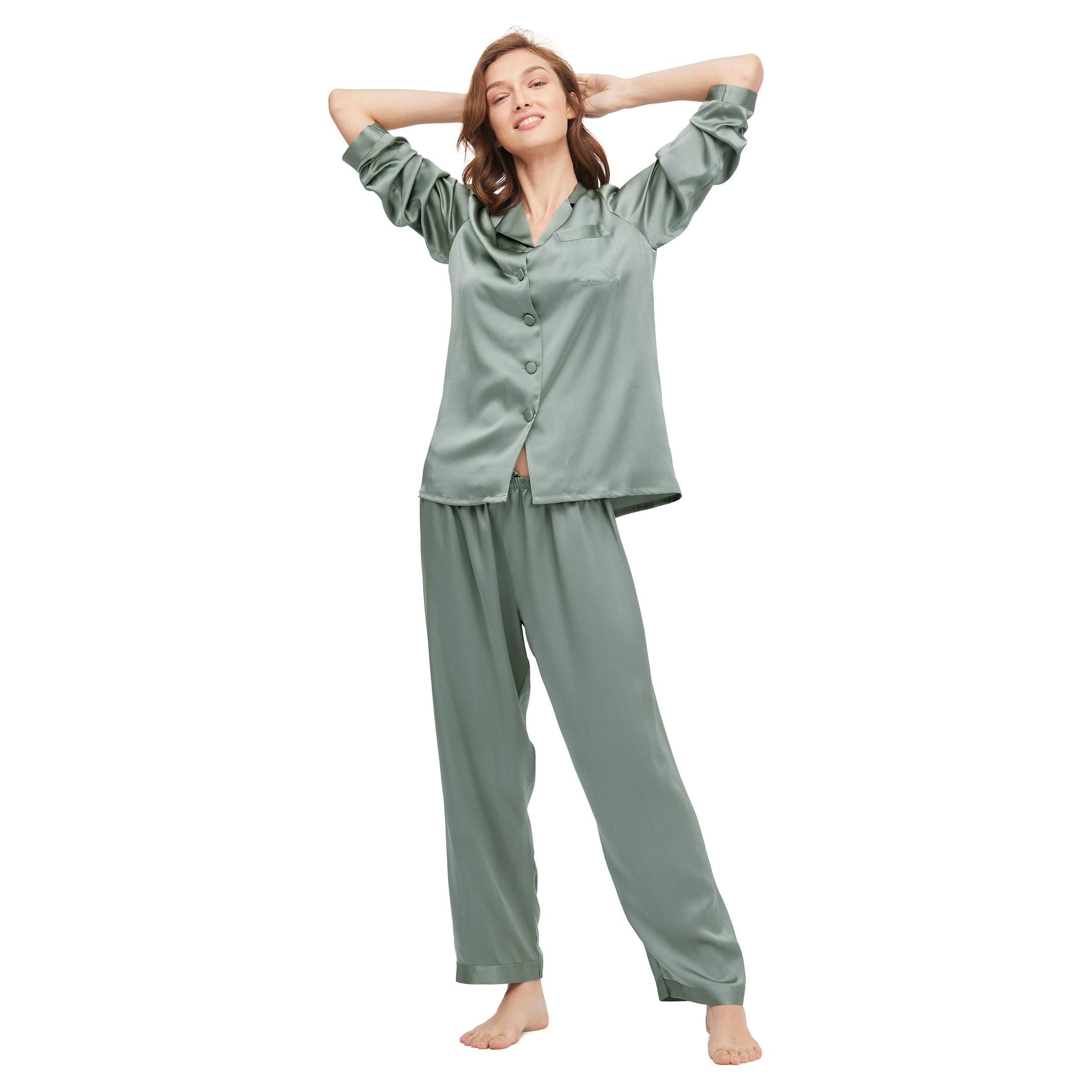 Luxury 100% Mulberry Silk Pajamas for Women - 22 Momme Pure Silk Full Length Long Nightwear | Soft & Breathable Sleepwear for Comfortable Nights, Spa Days & Relaxing at Home