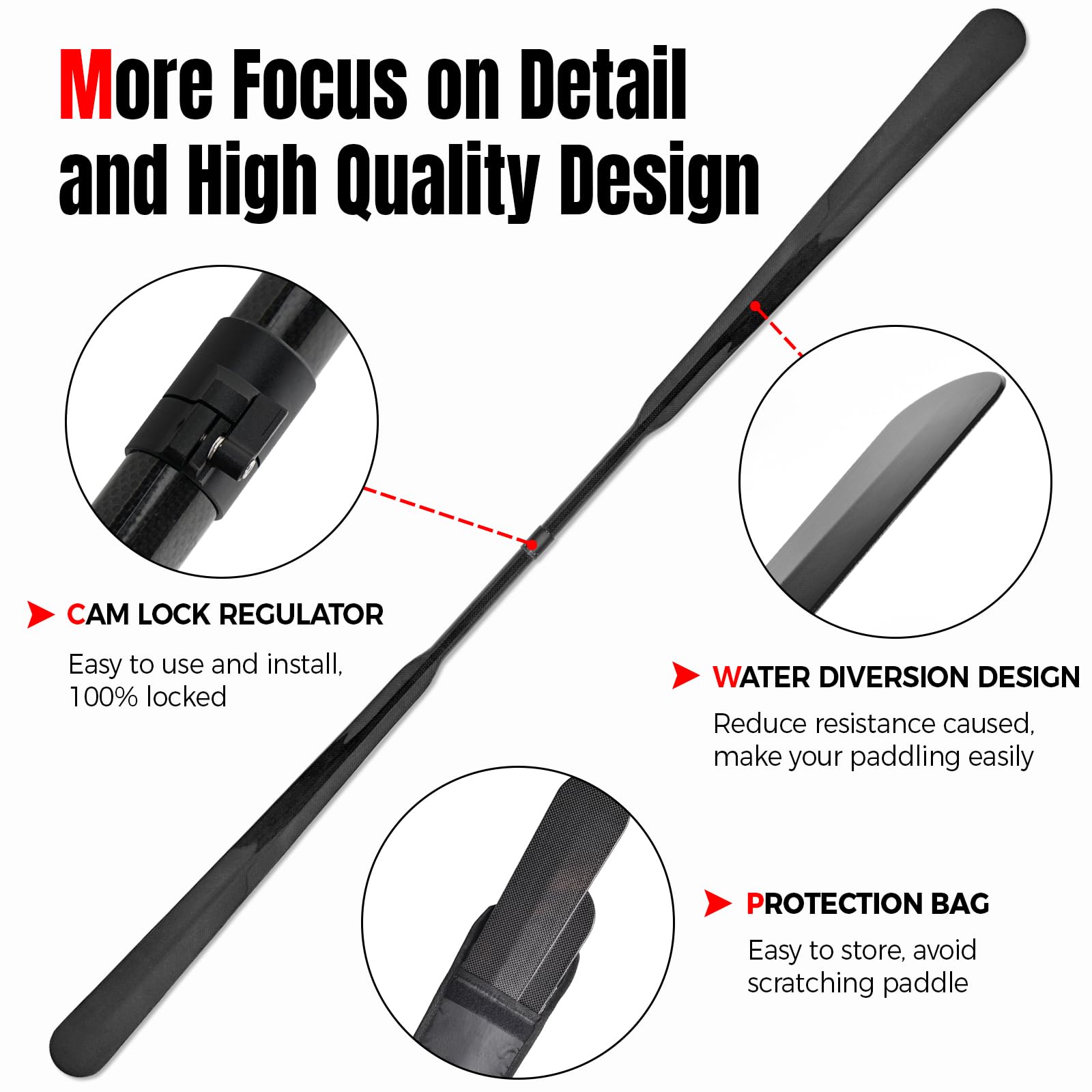 Premium Lightweight Full Carbon Fiber Greenland Kayak Paddle - 2-Piece Design (220cm/86