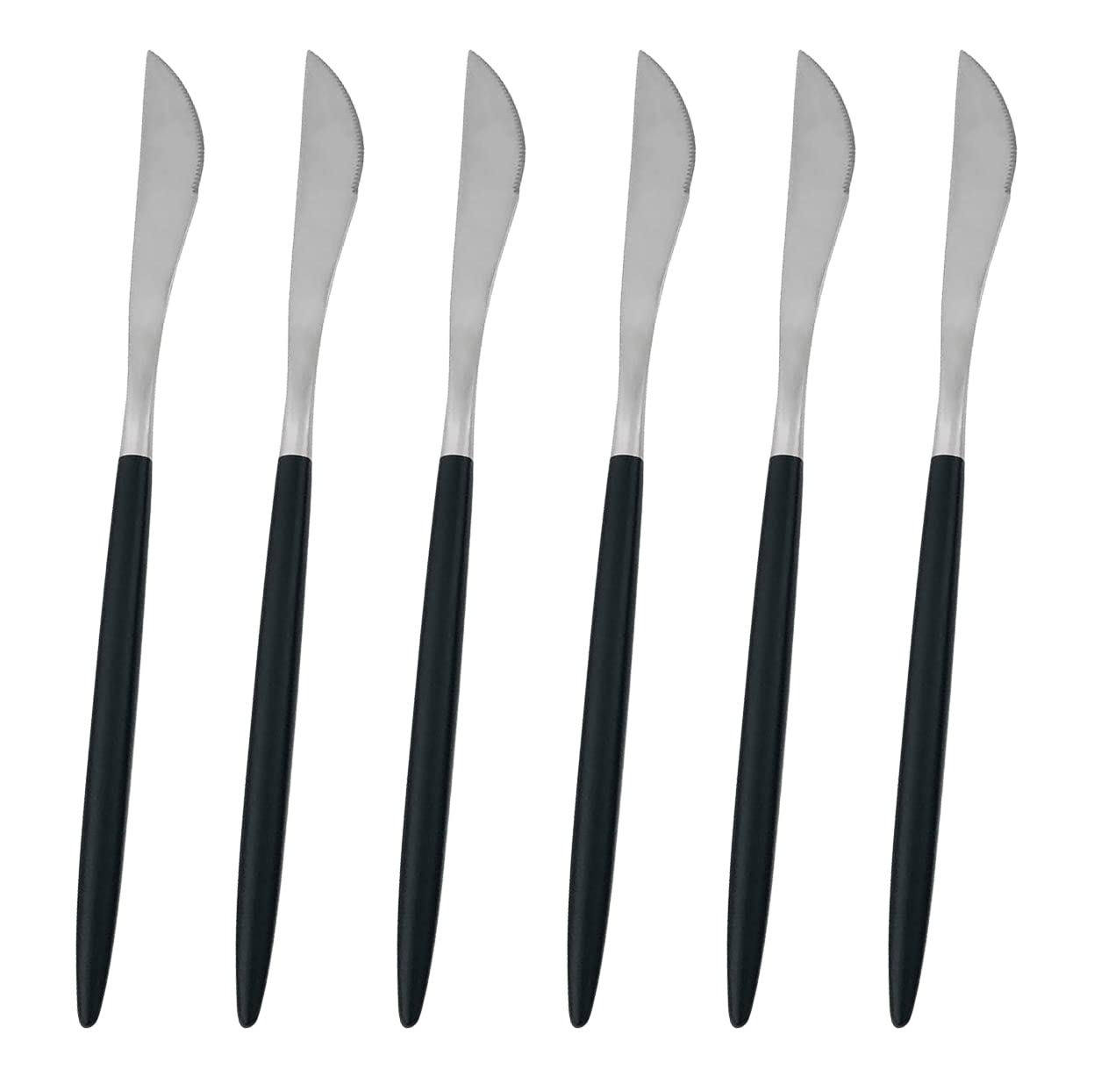 Premium 6-Piece Matte Silver Black 18/10 Stainless Steel Steak Knife Set - 9.1