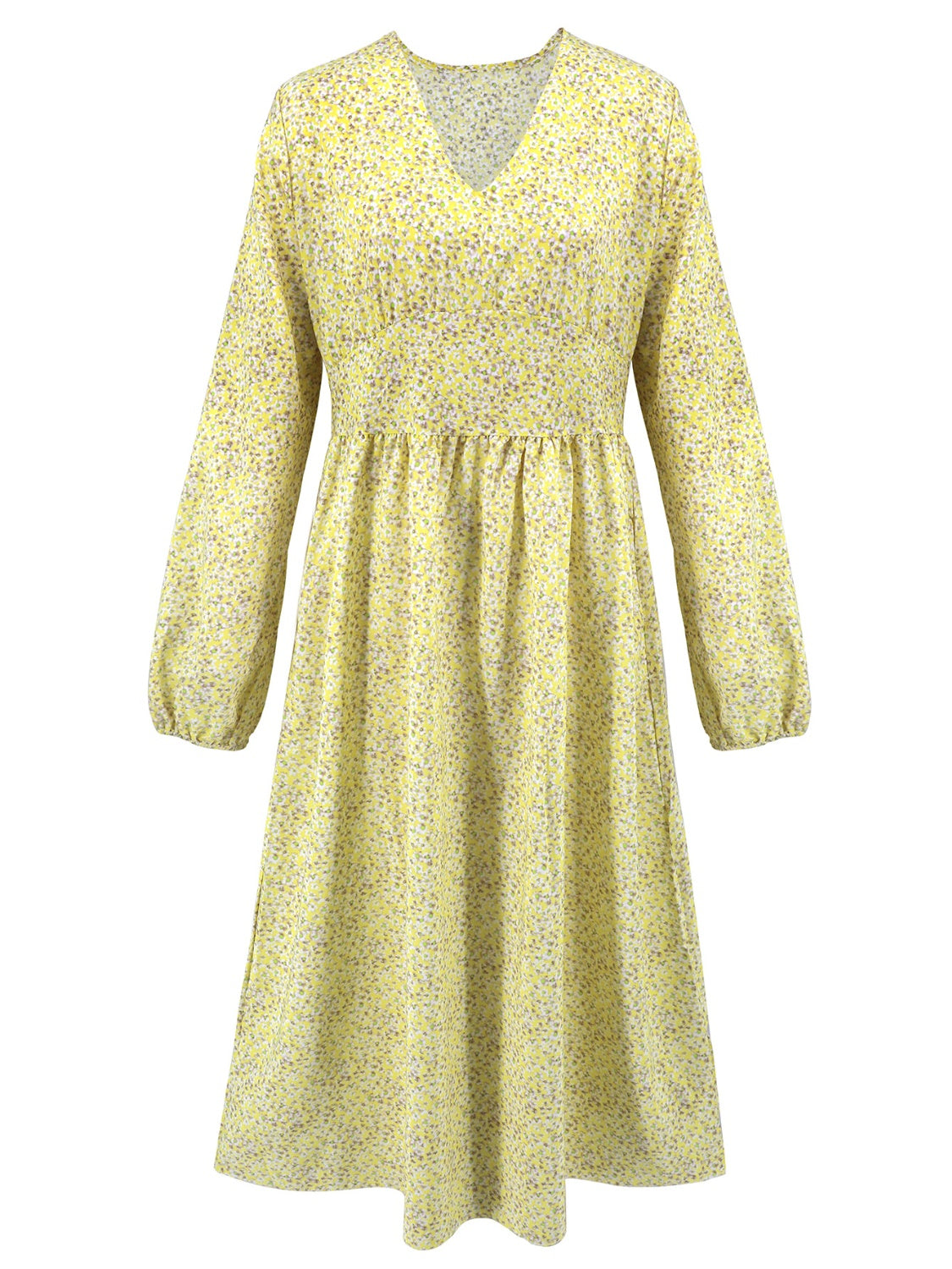 Floral Print V-Neck Long Sleeve Midi Dress for Women - Elegant Spring & Summer Dress for Weddings, Parties & Office Wear