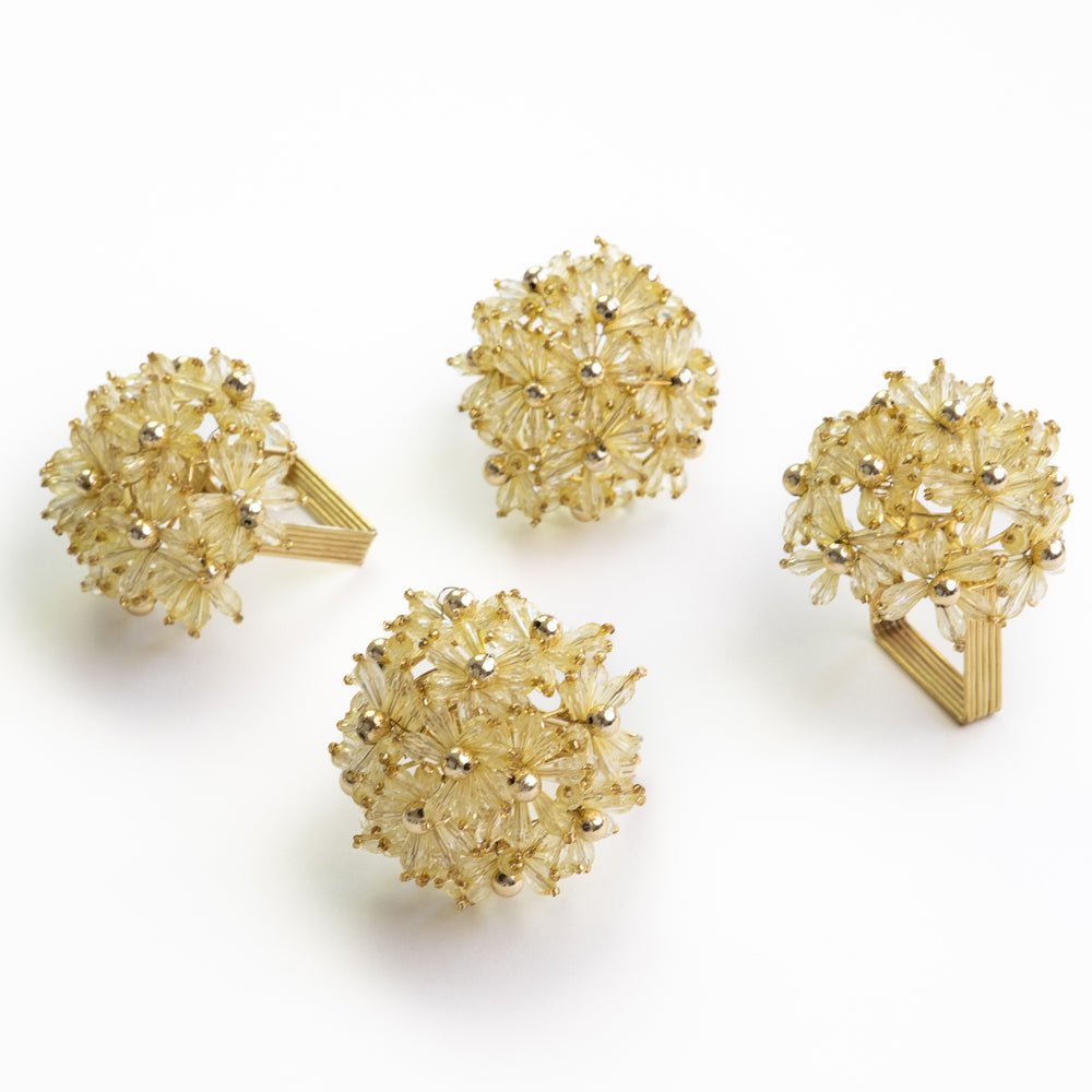 Elegant Champagne Beaded Napkin Rings Set of 4 - Perfect for Wedding, Bridal Shower & Formal Dinner Table Decor