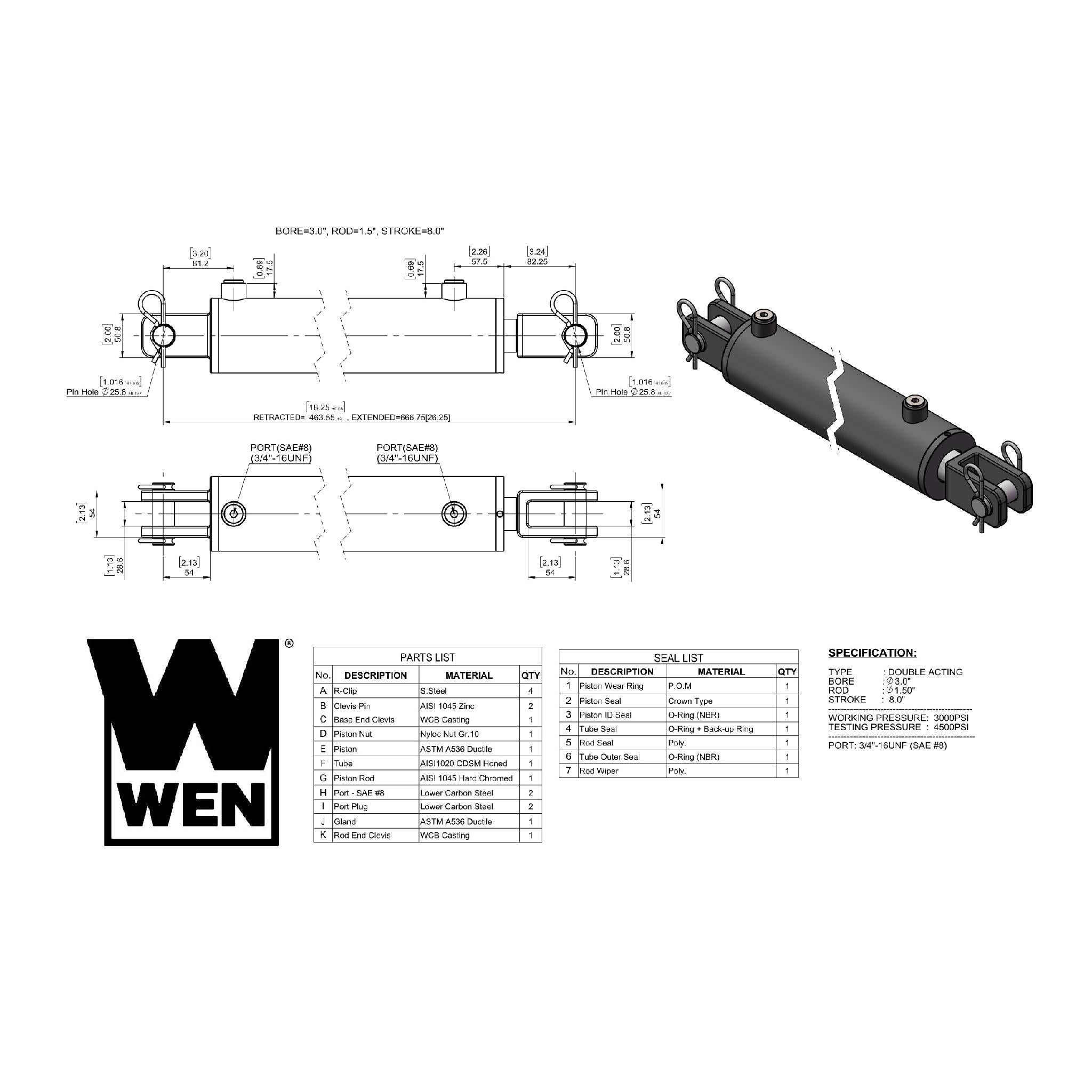 WEN CC3008 Clevis Hydraulic Cylinder - 3