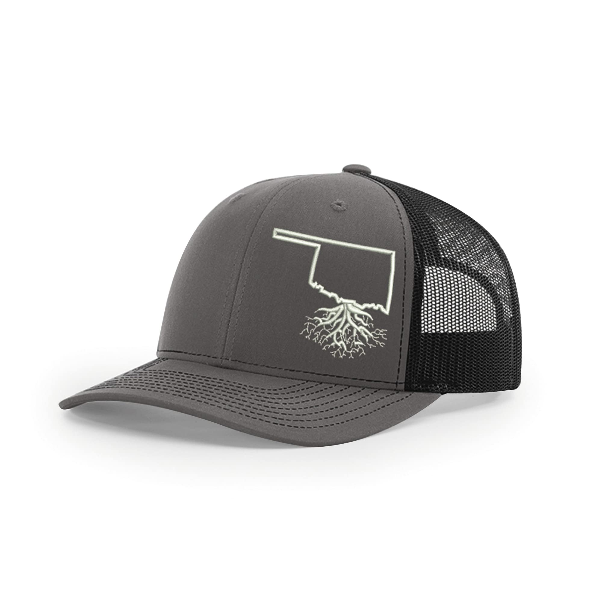 Oklahoma Roots Snapback Hat - Stylish Unisex Baseball Cap with Mesh Back, Polyester Cotton Six-Panel Trucker Hat, One Size Fits All (Charcoal & Black) - Perfect for Outdoor Activities, Sports Events & Casual Wear
