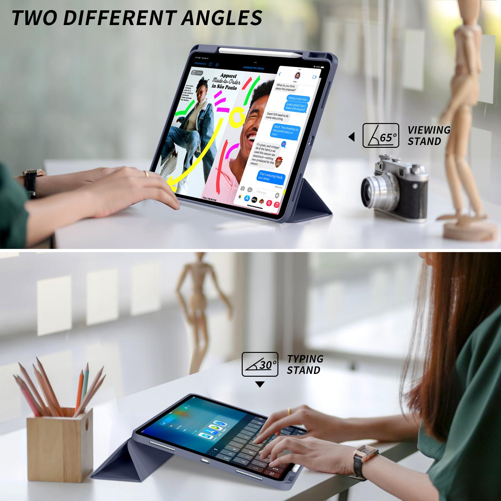 KenKe iPad Pro 12.9 Case (6th/5th Gen 2022/2021) & iPad Air 13 Case (M3/M2 2025/2024) - Premium Trifold Stand Cover with Pencil Holder, Auto Wake/Sleep - Purple Gray - Perfect for Work, Study & Travel