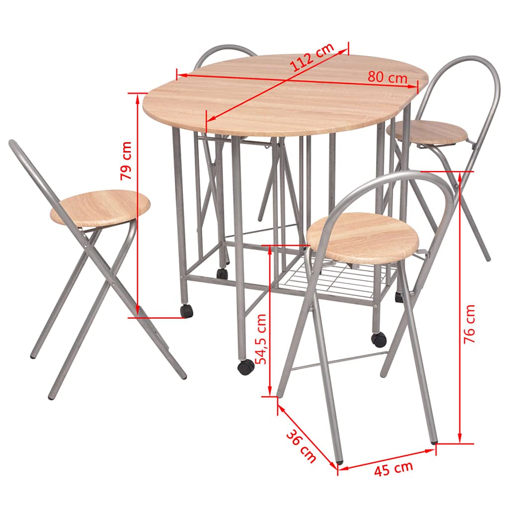5-Piece Folding Dining Set - Modern MDF Drop Leaf Table & 4 Chairs with Metal Frame - Space Saving Furniture for Small Apartments, Kitchens & Dining Rooms - Perfect for Compact Living Spaces & Entertaining Guests
