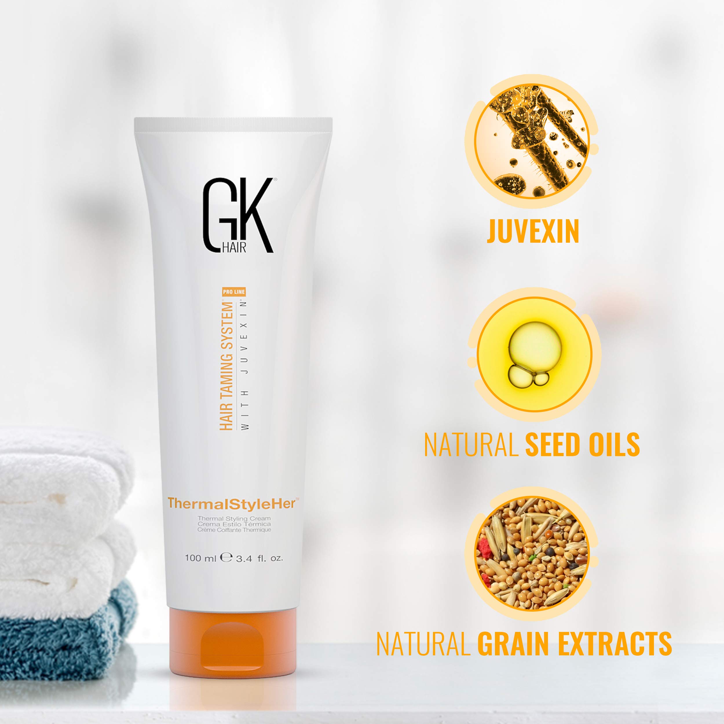 GK Hair Global Keratin Balancing Shampoo & Conditioner Set (300ml) for Damaged Hair - ThermalStyleHer Keratin Treatment (100ml/3.4oz) - Salon-Quality Hair Care for Smooth, Frizz-Free & Heat-Protected Styling