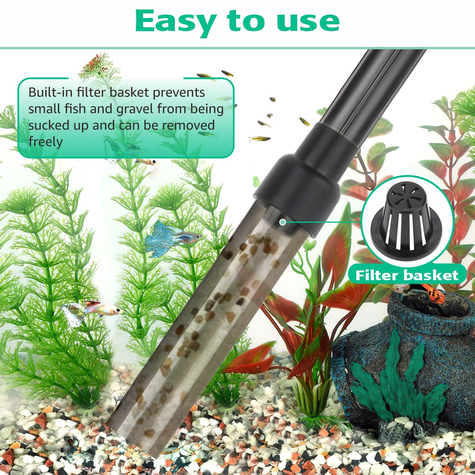 6ft Aquarium Siphon Vacuum Cleaner - Fish Tank Gravel Cleaner & Water Changer for Removing Debris and Waste | Perfect for Freshwater & Saltwater Tanks, Aquarium Maintenance, and Fish Tank Cleaning