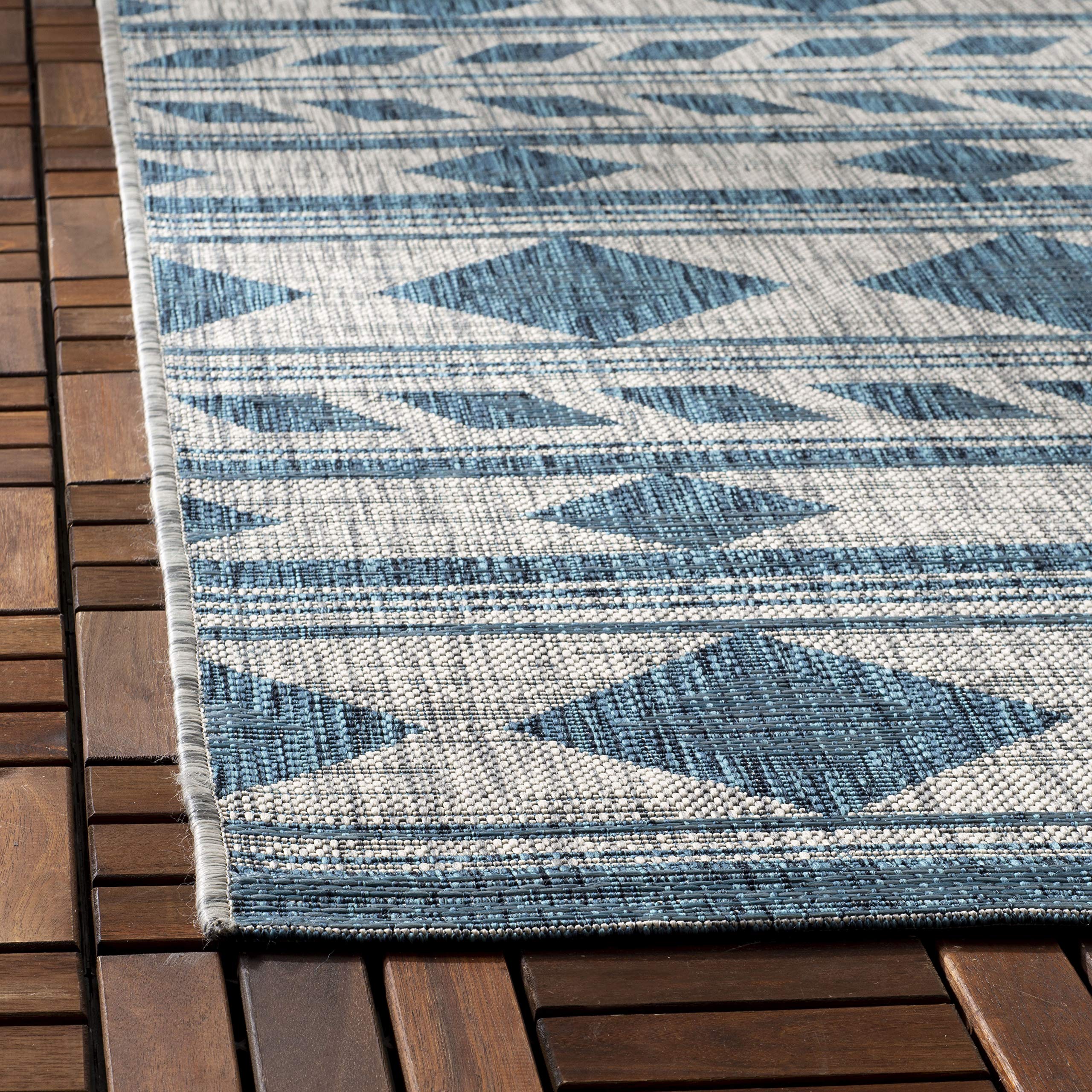 SAFAVIEH Courtyard Collection 8' x 11' Grey/Teal Indoor Outdoor Waterproof Area Rug - Easy Clean, Stain Resistant for Patio, Backyard, Mudroom & High Traffic Areas