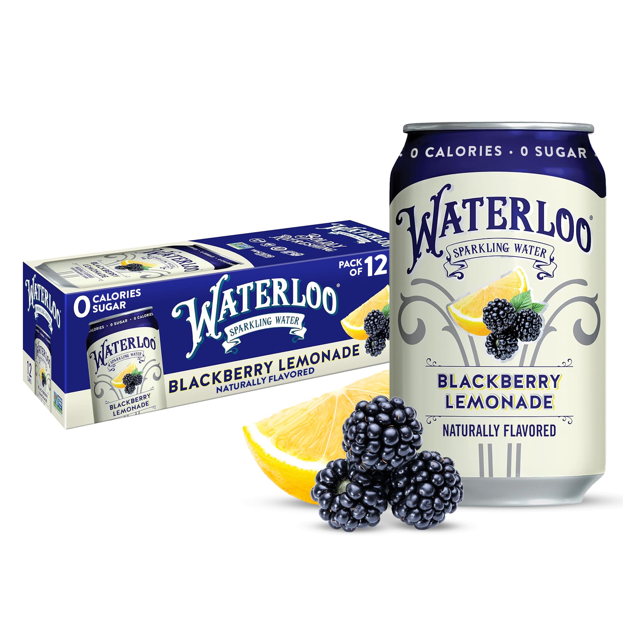 Waterloo Sparkling Water, Blackberry Lemonade Naturally Flavored, 12 Fl Oz Cans (Pack of 12) | Zero Calories, Sugar & Sodium | No Artificial Sweeteners | Refreshing Hydration for Workouts, Office & Outdoor Activities