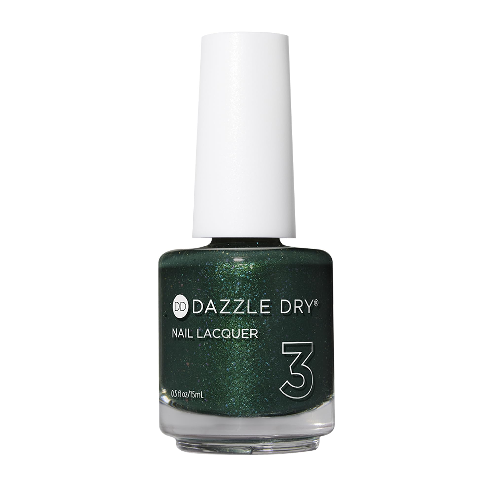 Dazzle Dry Nail Lacquer Step 3 - Evergreen Shimmer Polish | Pine Green with Blue Glitter Flecks | 0.5 fl oz Full-Coverage Nail Polish | Perfect for Holidays, Parties & Special Occasions