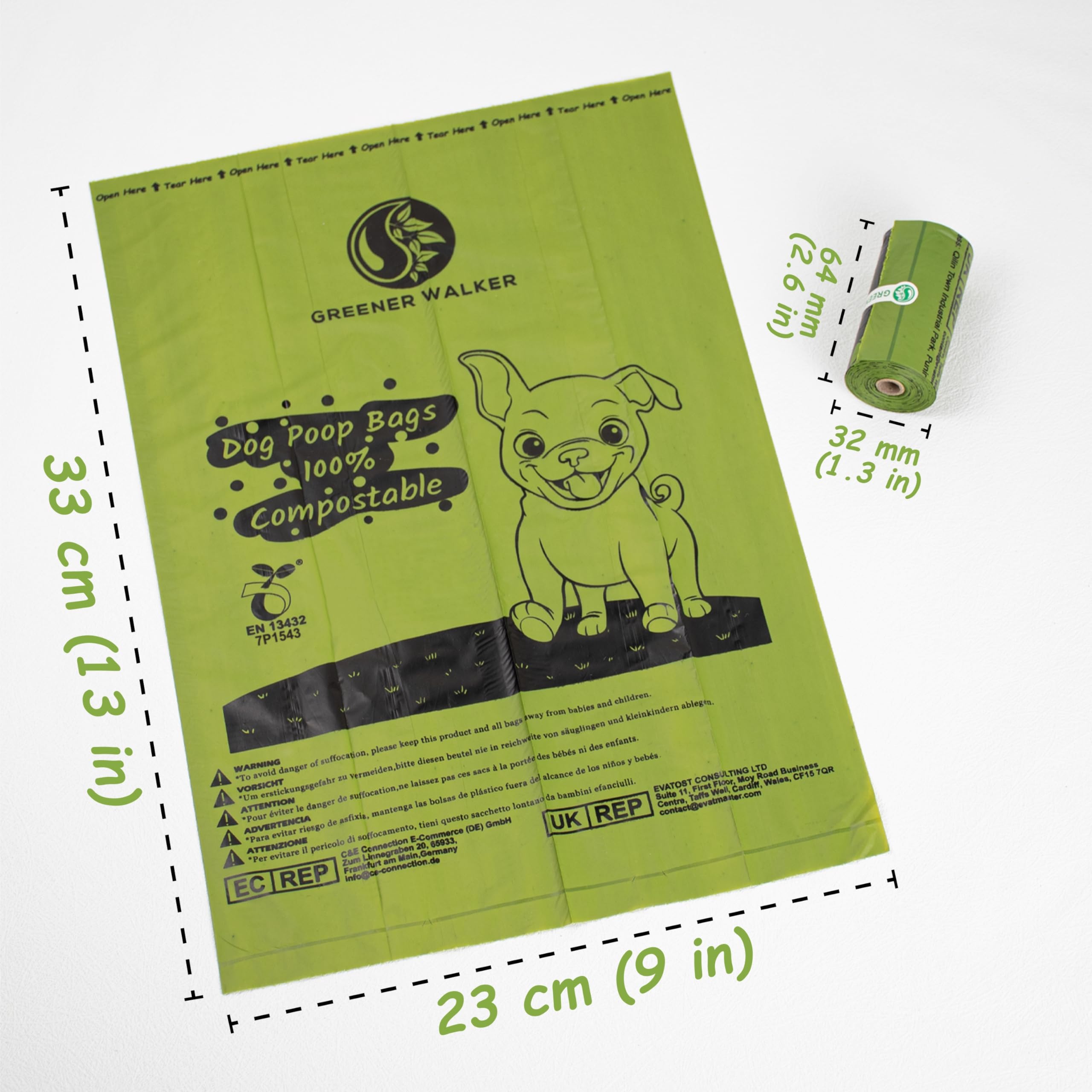 GREENER WALKER 100% Compostable Dog Poop Bags - 225 Extra Thick & Durable Waste Bags for Dogs, EN13432 Certified Eco-Friendly Pet Waste Disposal (Brown) - Perfect for Park Walks, Backyard Cleanup & Travel