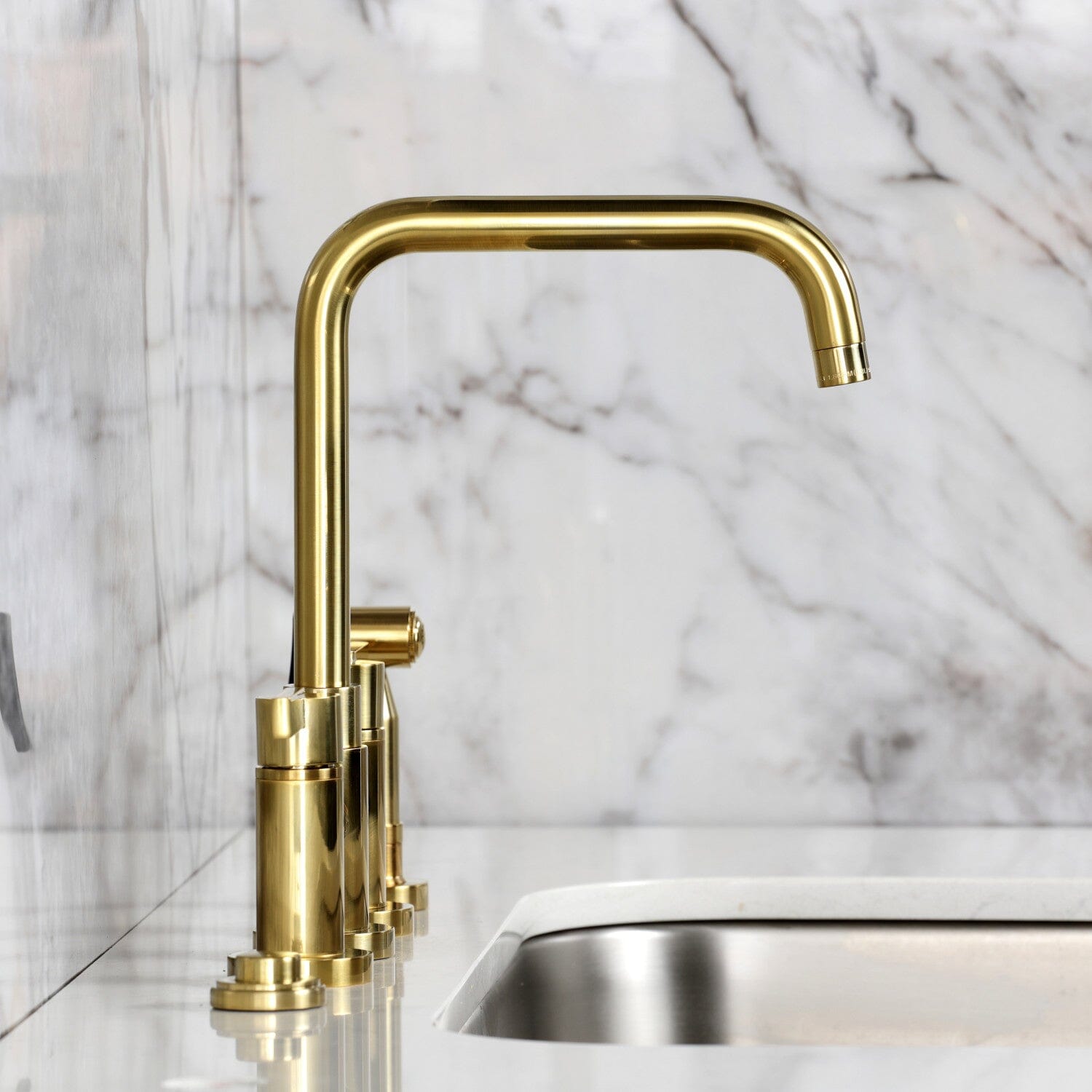 High-Quality Continental Two Handle 4 Hole Deck Mount Bridge Kitchen Faucet with Brass Side Sprayer - Perfect for Modern Kitchens & Food Prep Areas