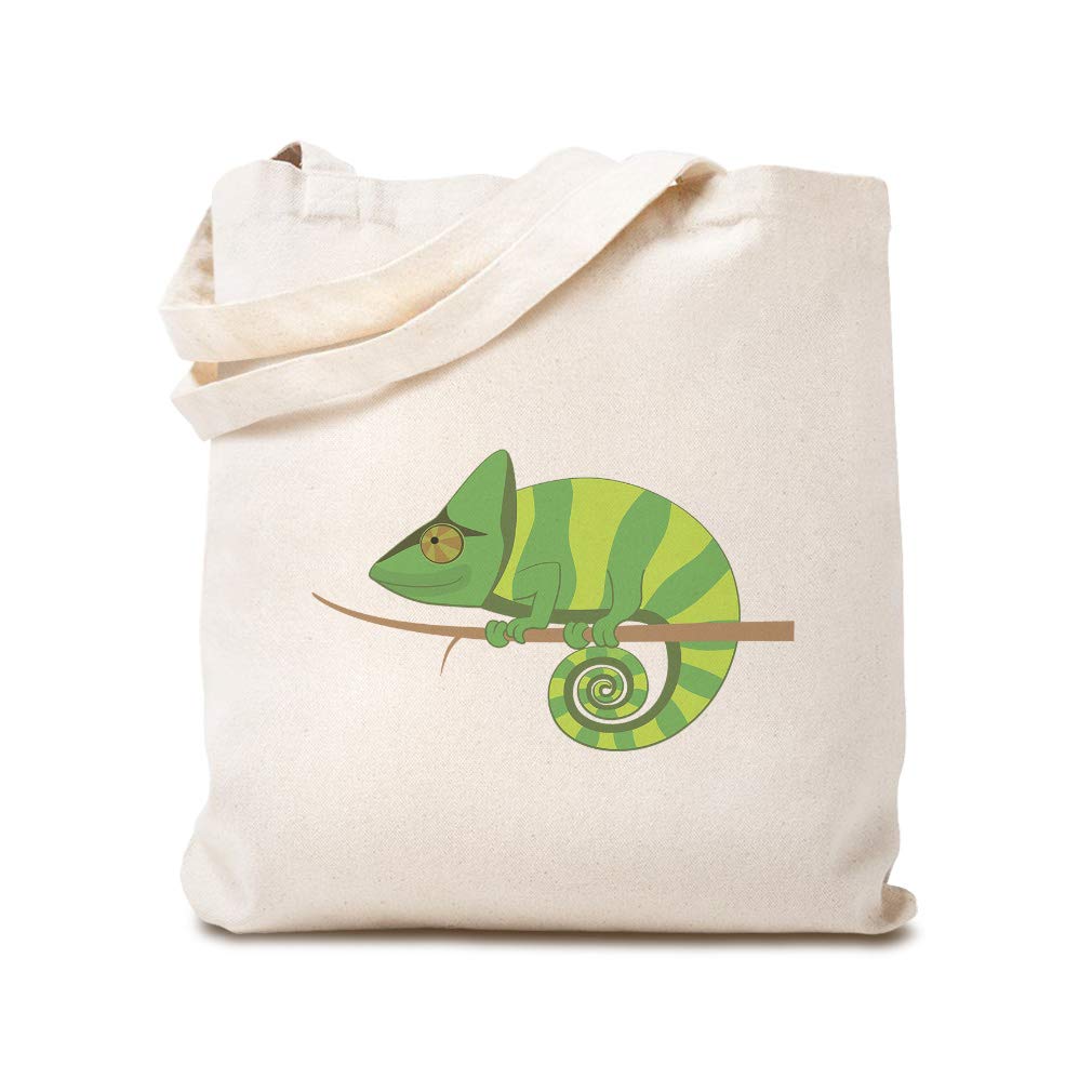 Funny Iguana on Stick Custom Canvas Tote Bag - Reusable Eco-Friendly Shopping Bag with Natural Reptile Design for Kids - Perfect for Beach Trips, Grocery Shopping & School Use