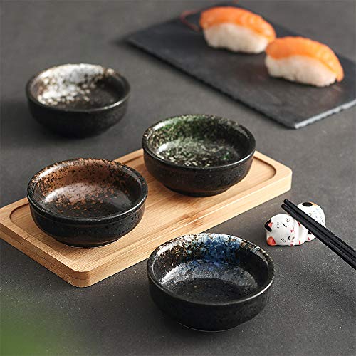 Japanese Retro Fancy Glaze 3-Inch Round Soy Sauce Dish Set of 4 - Elegant Sushi Wasabi Dish for Asian Dining, Perfect for Sushi Restaurants & Home Entertaining