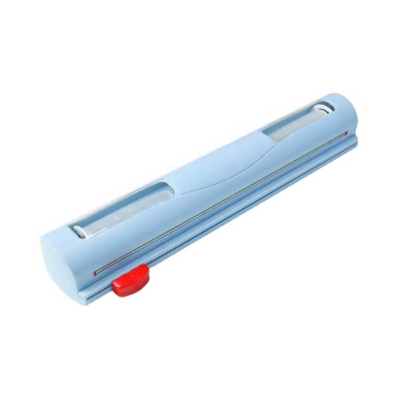 Adjustable Refillable Plastic Wrap Dispenser with Slide Cutter - Magnet Adsorption for Kitchen - Hollow Side Windows Design - Blue (Ideal for Food Storage, Meal Prep & Leftovers)