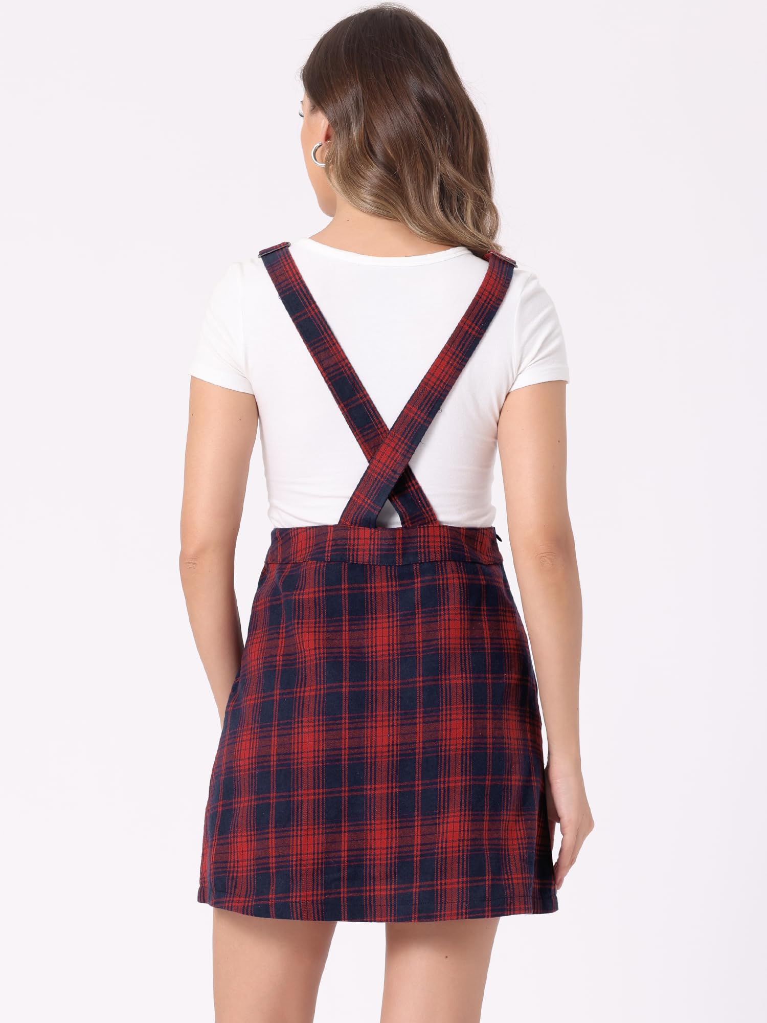 Allegra K Women's Adjustable Strap Plaid Print Above Knee Suspender Dress Skirt - Casual Outfit for Spring, Summer & Fall | Perfect for Date Night, Office Wear & Weekend Outings
