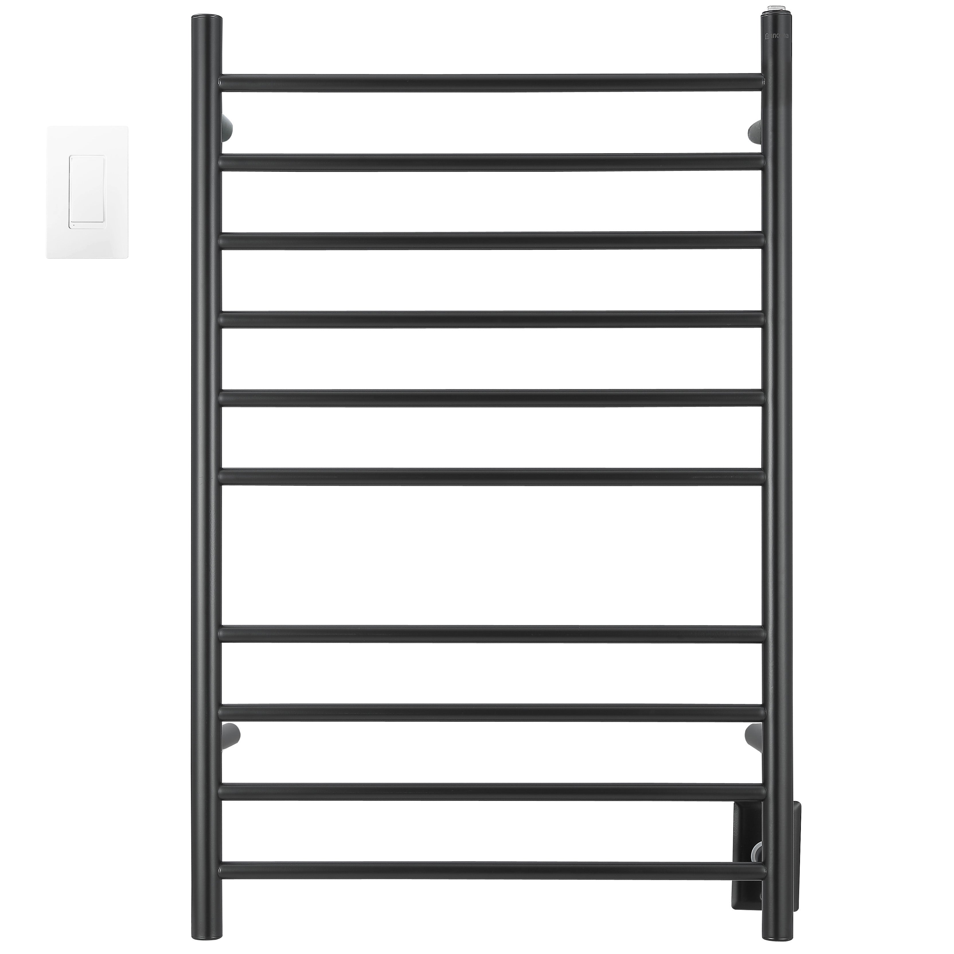 Ancona Novara Matte Black 10 Bar Wall Mounted Towel Warmer with WiFi Timer - Luxury Bathroom Heated Towel Rack for Spa, Hotel & Home Use