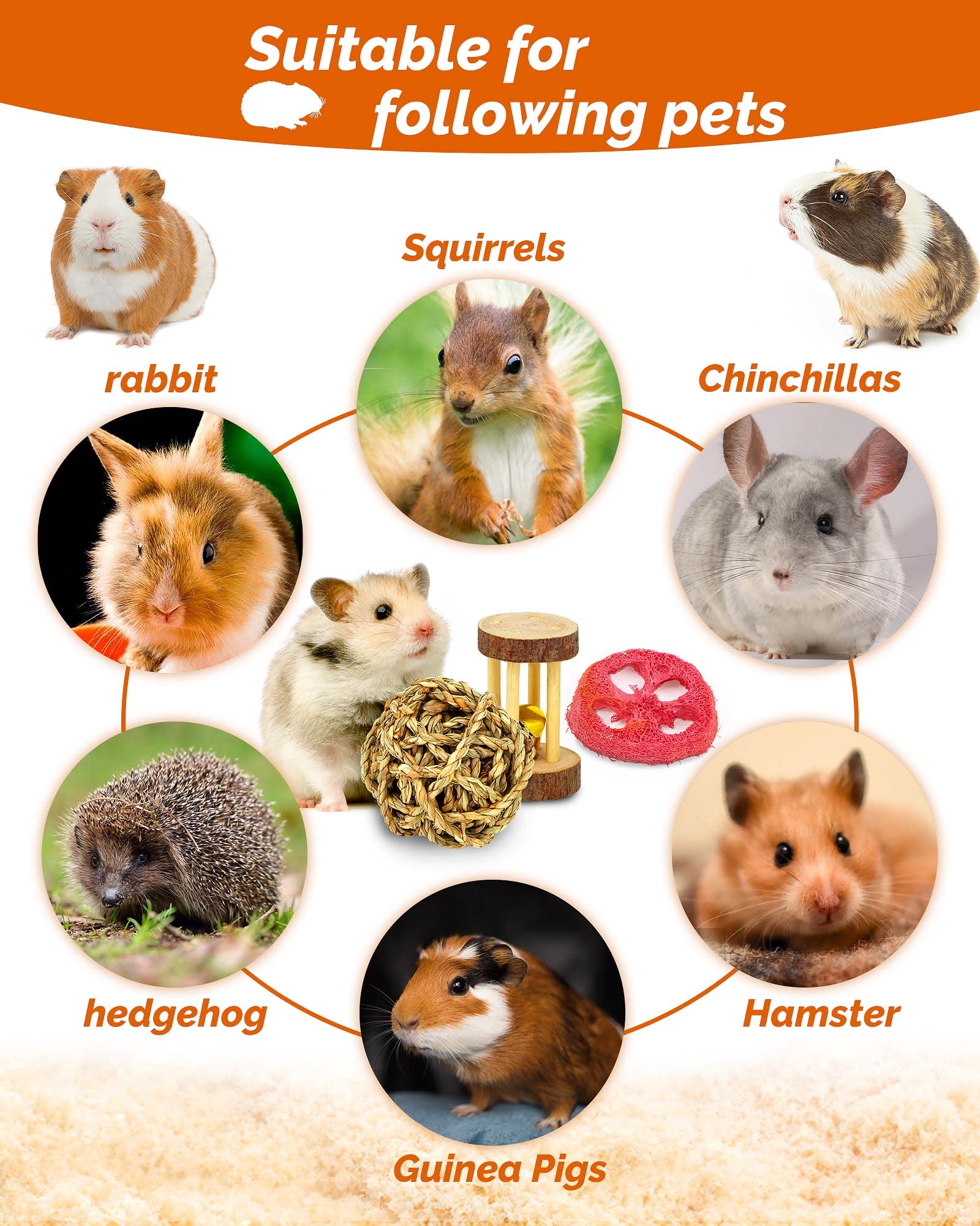18 Pcs Natural Apple Wood Small Animal Chew Toys for Hamsters, Guinea Pigs, Rabbits, Chinchillas, Gerbils & Rats - Teeth Molar Exercise Accessories for Cage Enrichment & Dental Health
