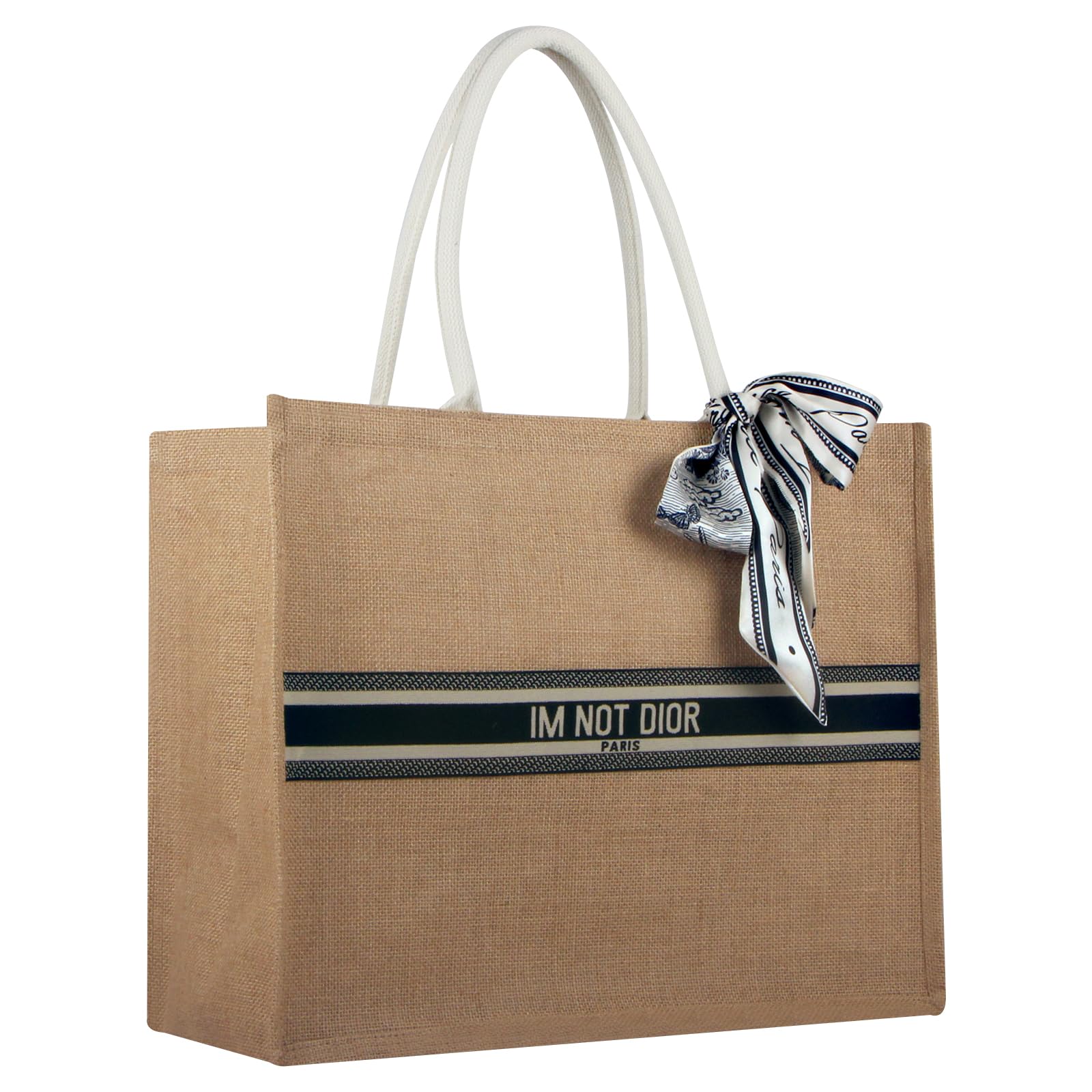 Mattb Large Jute Travel Tote Bag - Eco-Friendly Beach Bag with Sturdy Handles, Reusable Grocery Shopping Bag for Women | Perfect for Beach Outings, Farmers Market & Daily Errands