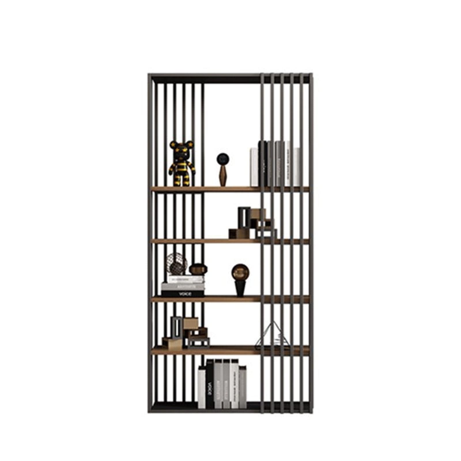 Black Wrought Iron Bookshelf Organizer - 150cm Floor Standing Metal Display Rack for Office, Study & Living Room - Perfect for File Storage, Book Display & Home Decor