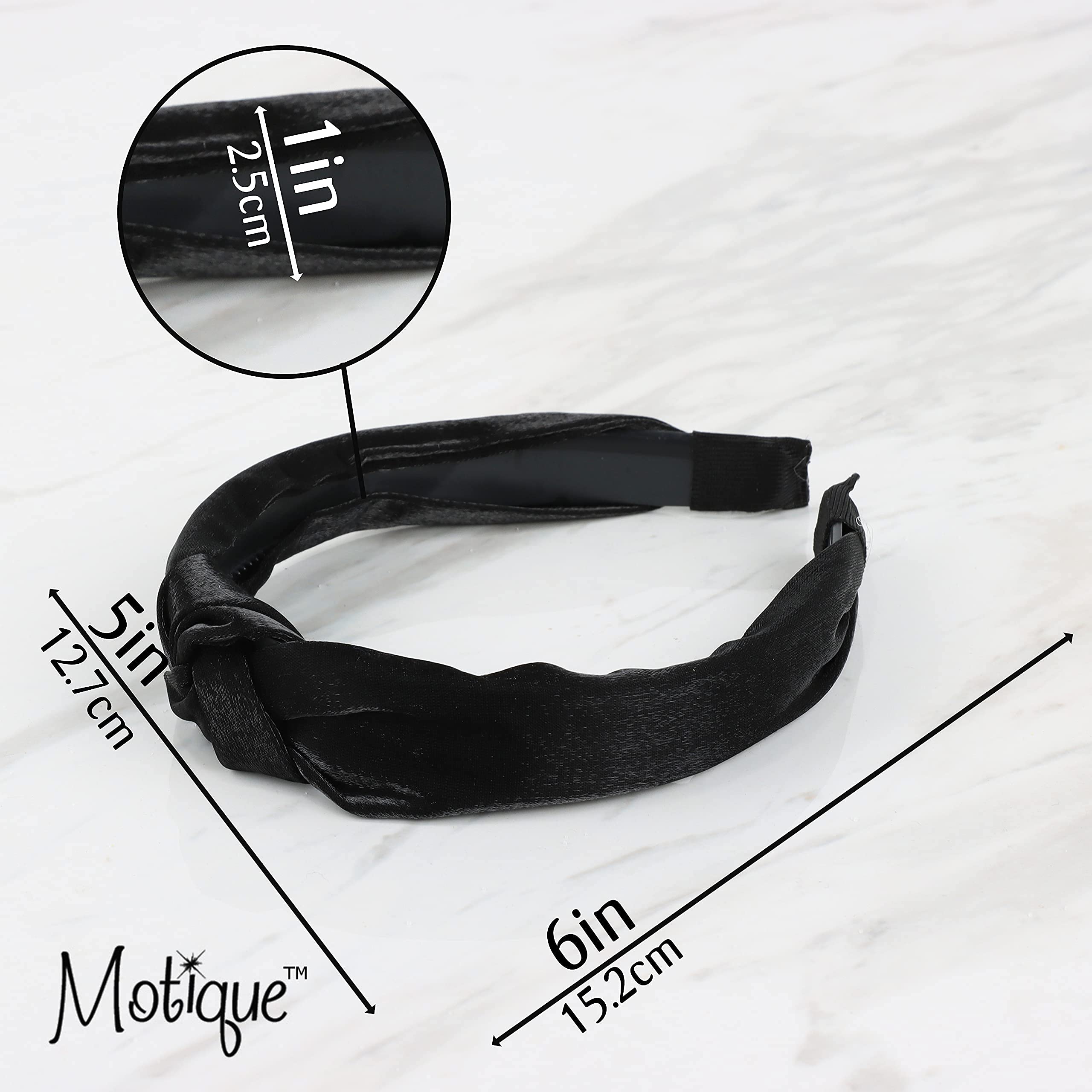 Motique Shimmer Girls Satin Turban Knotted Headband for Women - Soft Black Hair Accessory for Sleep, Yoga, and Fashion Outfits