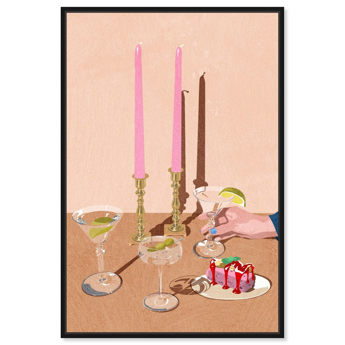 Elegant Pink Framed Canvas Wall Art Print - Modern Dessert & Drink Theme for Dining Room Decor | Perfect for Home, Restaurant & Cafe Wall Decor