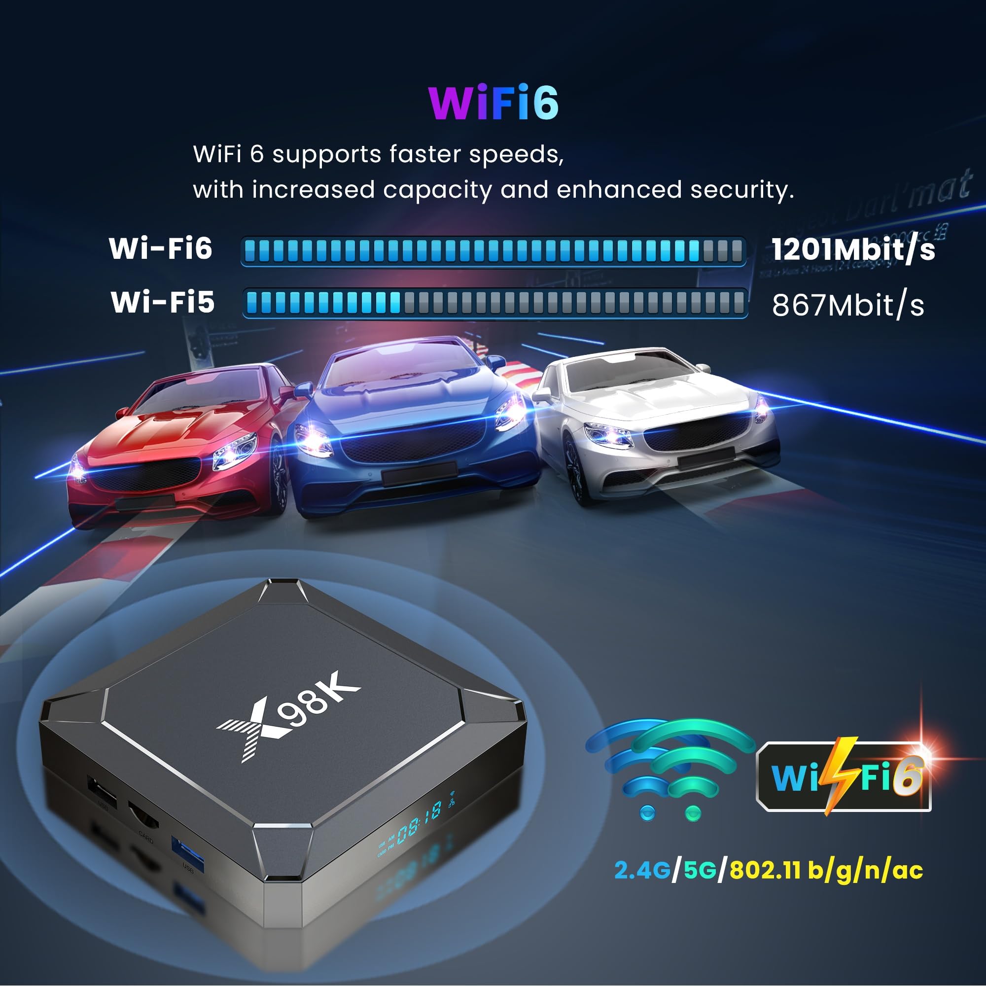 Sidiwen X98K Android 13.0 TV Box 4GB RAM 32GB ROM, RK3528A Quad-Core Processor with Dual-Band WiFi (2.4G/5G), 8K Ultra HD HDR10, Bluetooth 5.0, 100M LAN, USB 3.0 - Perfect for Streaming Netflix, Hulu, YouTube & Gaming on Your Smart TV