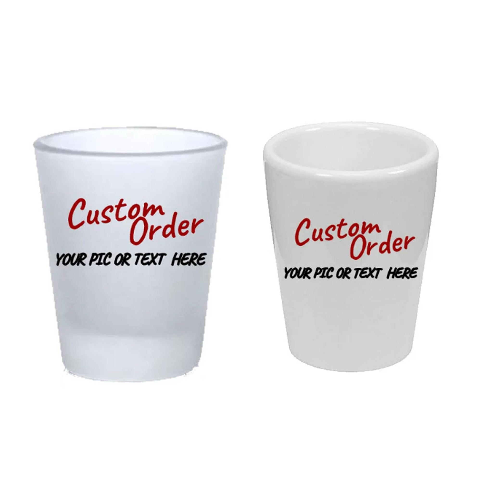 Custom Personalized Photo & Text Shot Glasses - 2oz Ceramic & 1.5oz Frosted Glass Bar Accessories for Whiskey, Tequila, Vodka - Perfect for Parties, Weddings, Bachelor/Bachelorette Events & Home Bars