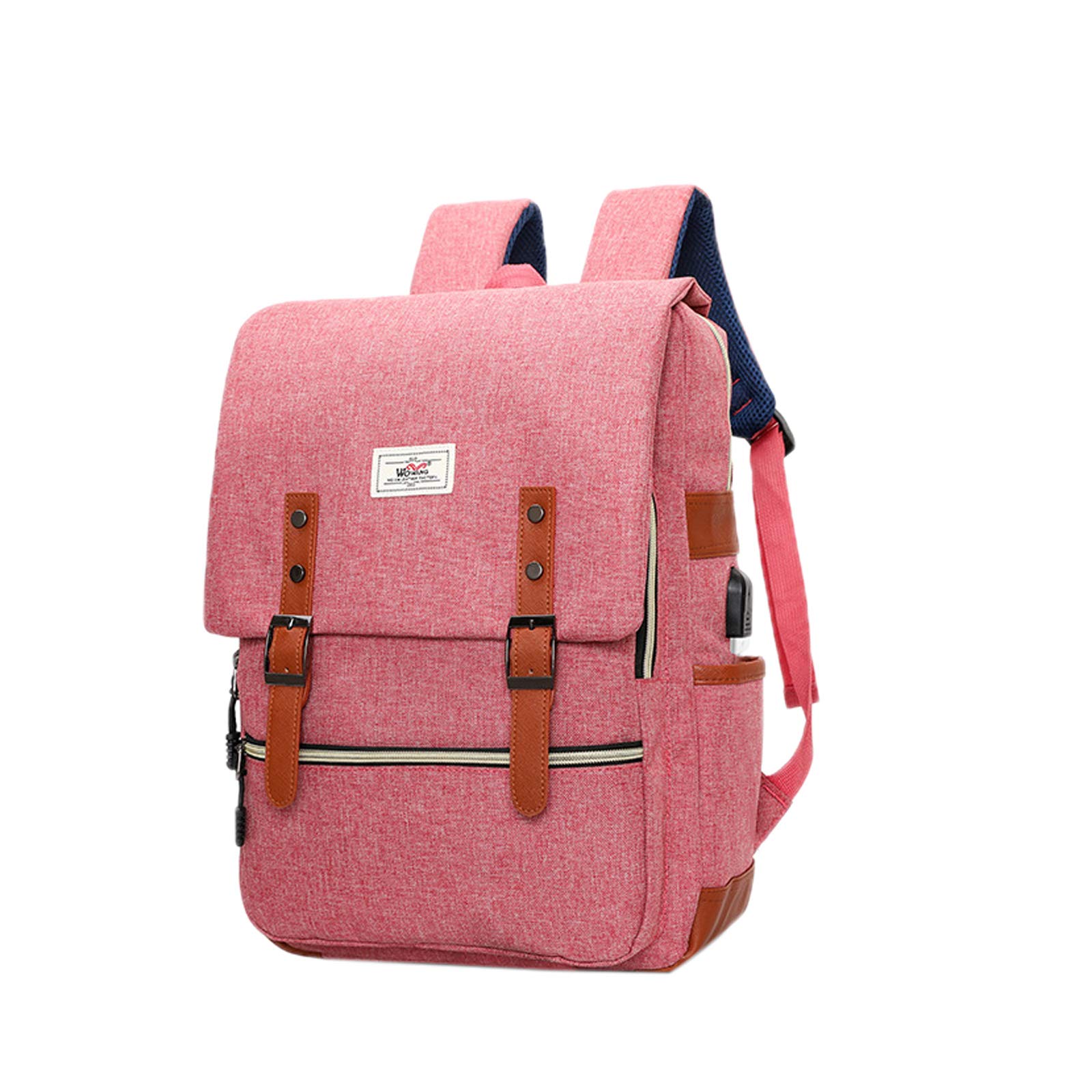 Vintage Laptop Backpack for Women & Men - Waterproof College School Backpack with USB Charging Port - Pink - Perfect for Work, Travel & Daily Commute