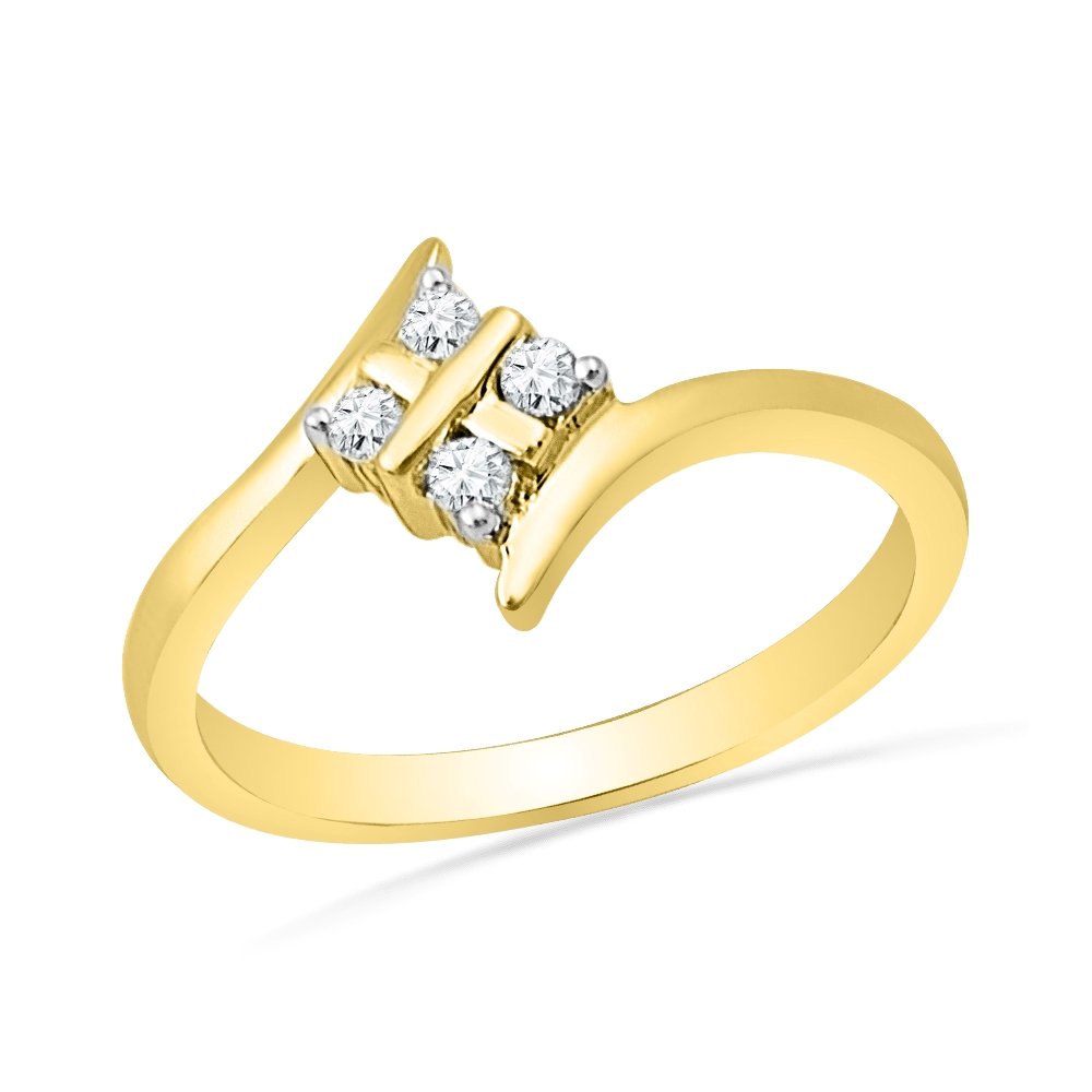 D-GOLD Sterling Silver Yellow Gold Plated Round Diamond Square Bypass Fashion Ring (1/10 CTTW) - Elegant Jewelry for Women, Perfect Gift for Anniversary, Wedding, Valentine's Day & Special Occasions