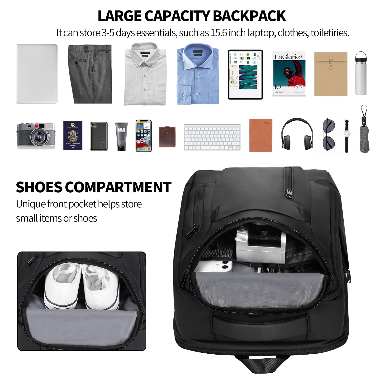 HOMIEE Business Smart Backpack - Waterproof & Slim 15.6 Inch Laptop Backpack with USB Charging Port - Durable High-Tech Daypack for Work, Travel & College - Black    Perfect for Professionals, Students & Commuters - Office, Business Trips & Daily Use