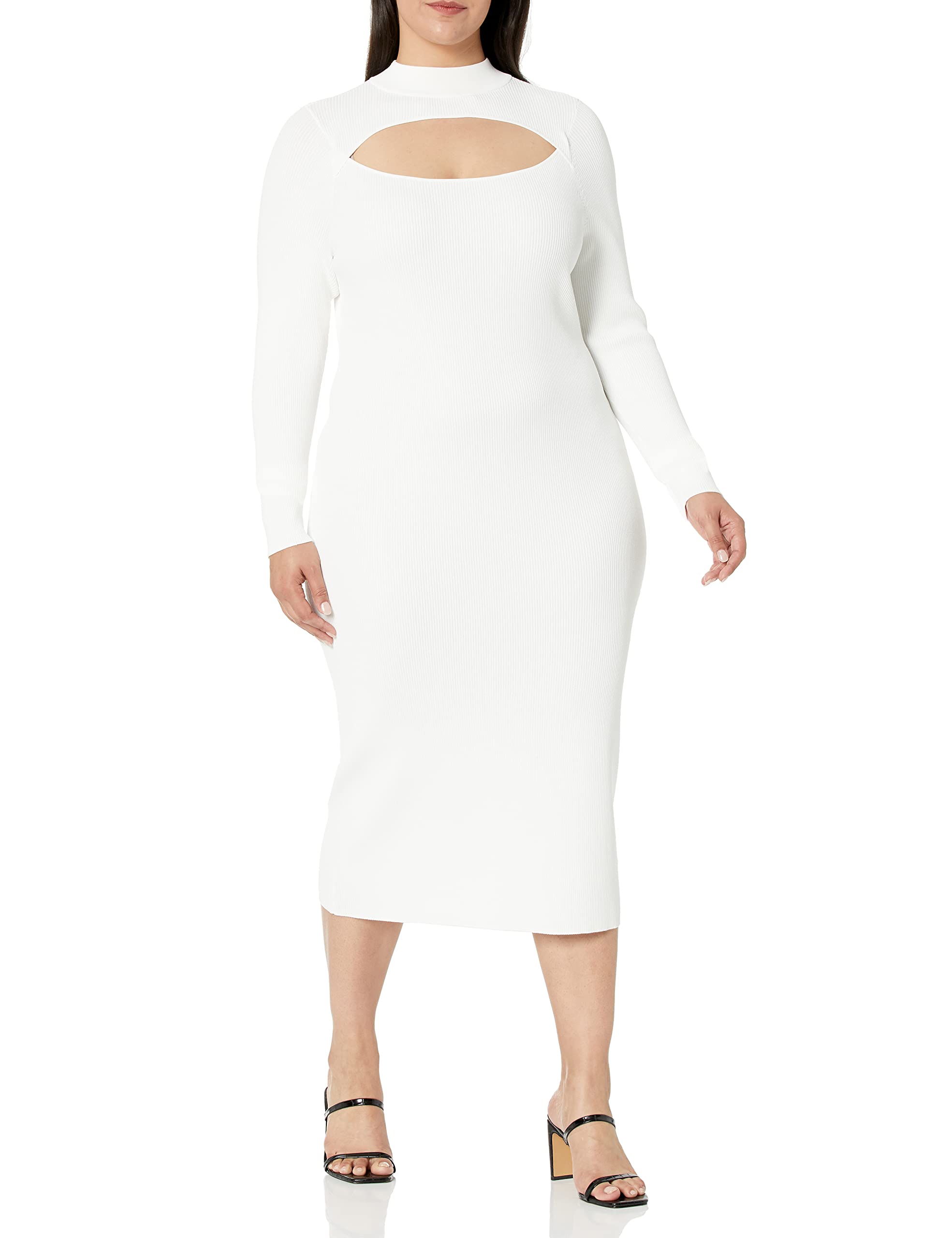 The Drop Women's Chantal Midi Bodycon Dress - Fitted Cutout Rib Design for Night Out, Party & Date Night | Elegant Bodycon Dress for Women | Sexy Clubwear & Cocktail Dress