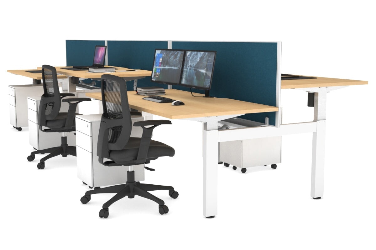 Adjustable 6-Person H Bench Workstation with White Frame - 1400L x 800W, Cable Management Scallop | Perfect for Office, Coworking Spaces & Home Offices