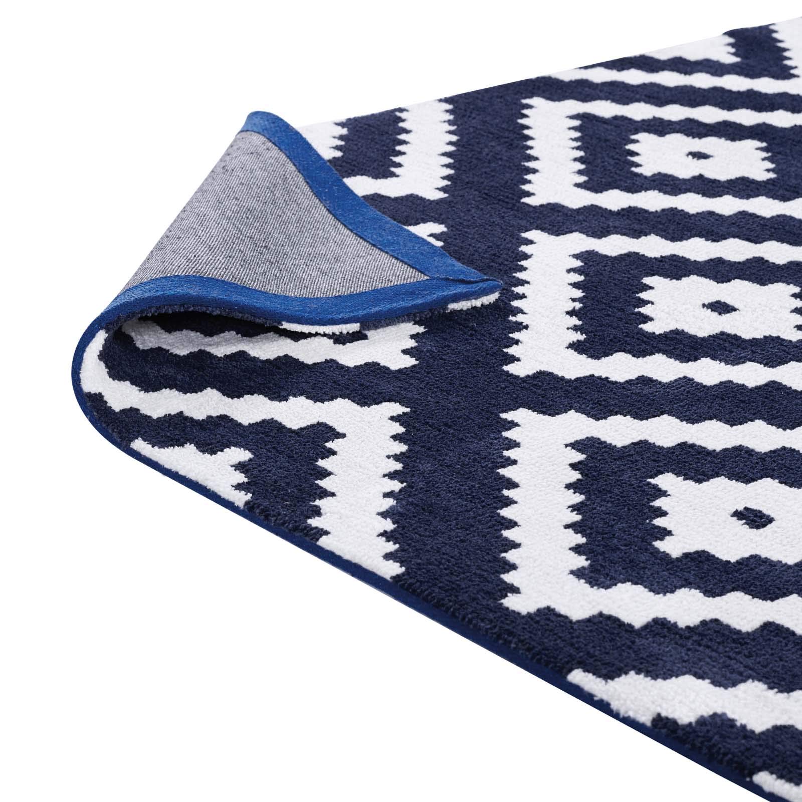 Modern Contemporary Urban Living Room Area Rug - Non-Slip Floor Carpet Runner in Multi Navy Blue Fabric - Perfect for Lounge, Bedroom, and Hallway Decor