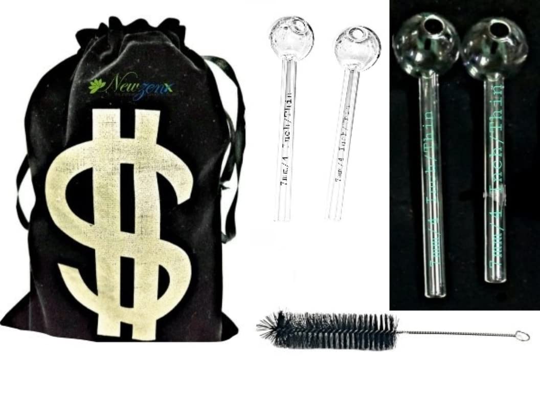 Newzenx® 4 Inch Clear Oil Crystal Pipe (7mm Thick) - 2 Piece Combo Pack with Velvet Pouch & Pipe Cleaner - Perfect for Essential Oils, Aromatherapy & Relaxation at Home
