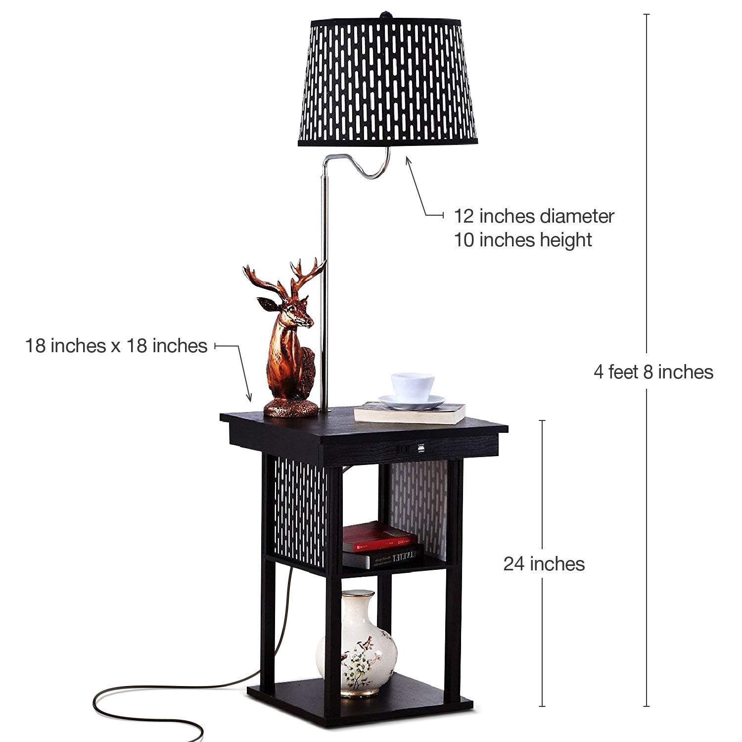Brightech Madison LED Side Table Lamp with USB Port - Modern Bedside Reading & Desk Lamp, End Table with Floor Light for Bedroom, Living Room, Office - Black | Perfect for Night Reading, Home Office Work & Living Room Decor