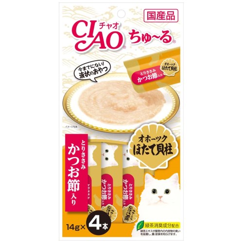 Premium Ciao Cat Treats - Churu Chicken Fillet Scallop & Sliced Bonito Flavor Soft Puree for Cats - Perfect for Training, Rewards & Bonding with Your Feline Friend