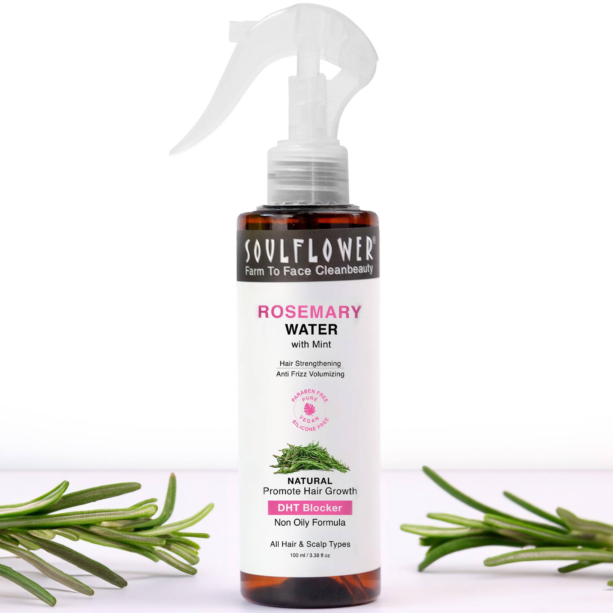 Soulflower Rosemary Water Hair Growth Spray with Niacinamide & Mint | Hair Regrowth Treatment for Thicker, Stronger Hair | Anti-Hair Fall Formula | Instant Shine & Scalp Refresh | Cooling & Relaxing | 100ml for All Hair Types | Perfect for Daily Use, Travel & Post-Workout Hair Care